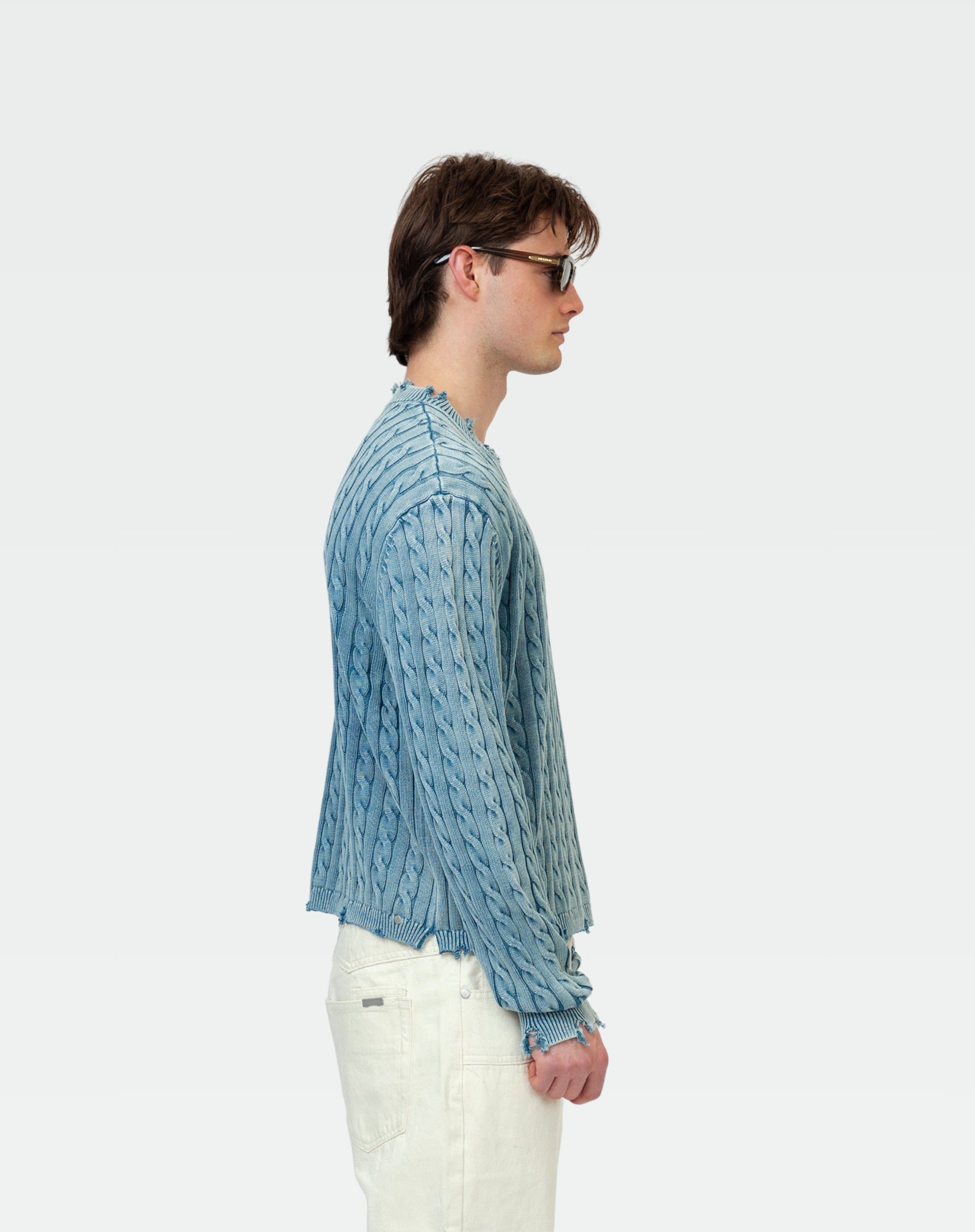 Light Weight Knotted Knit Sweater : Cobalt Blue