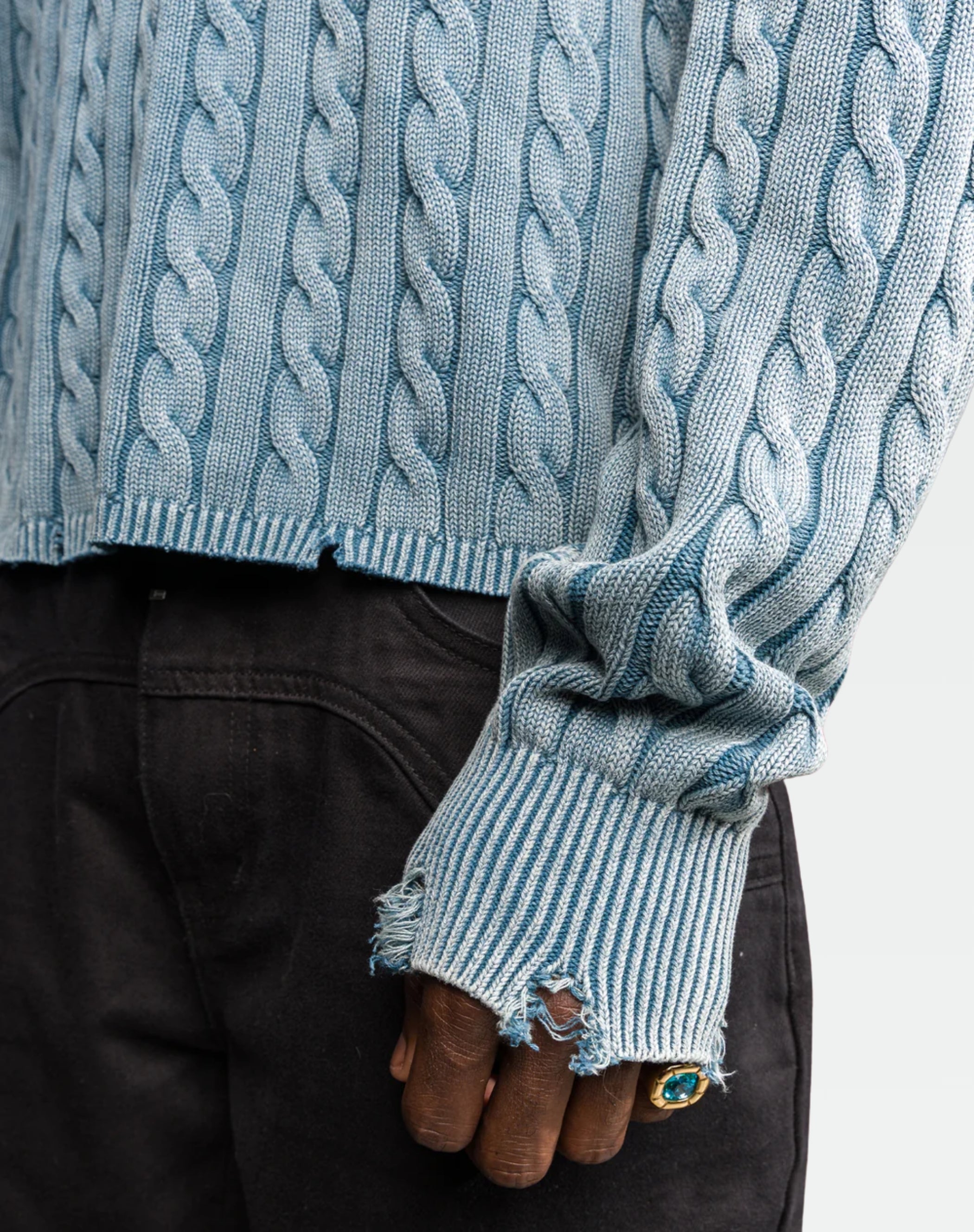 Light Weight Knotted Knit Sweater : Cobalt Blue