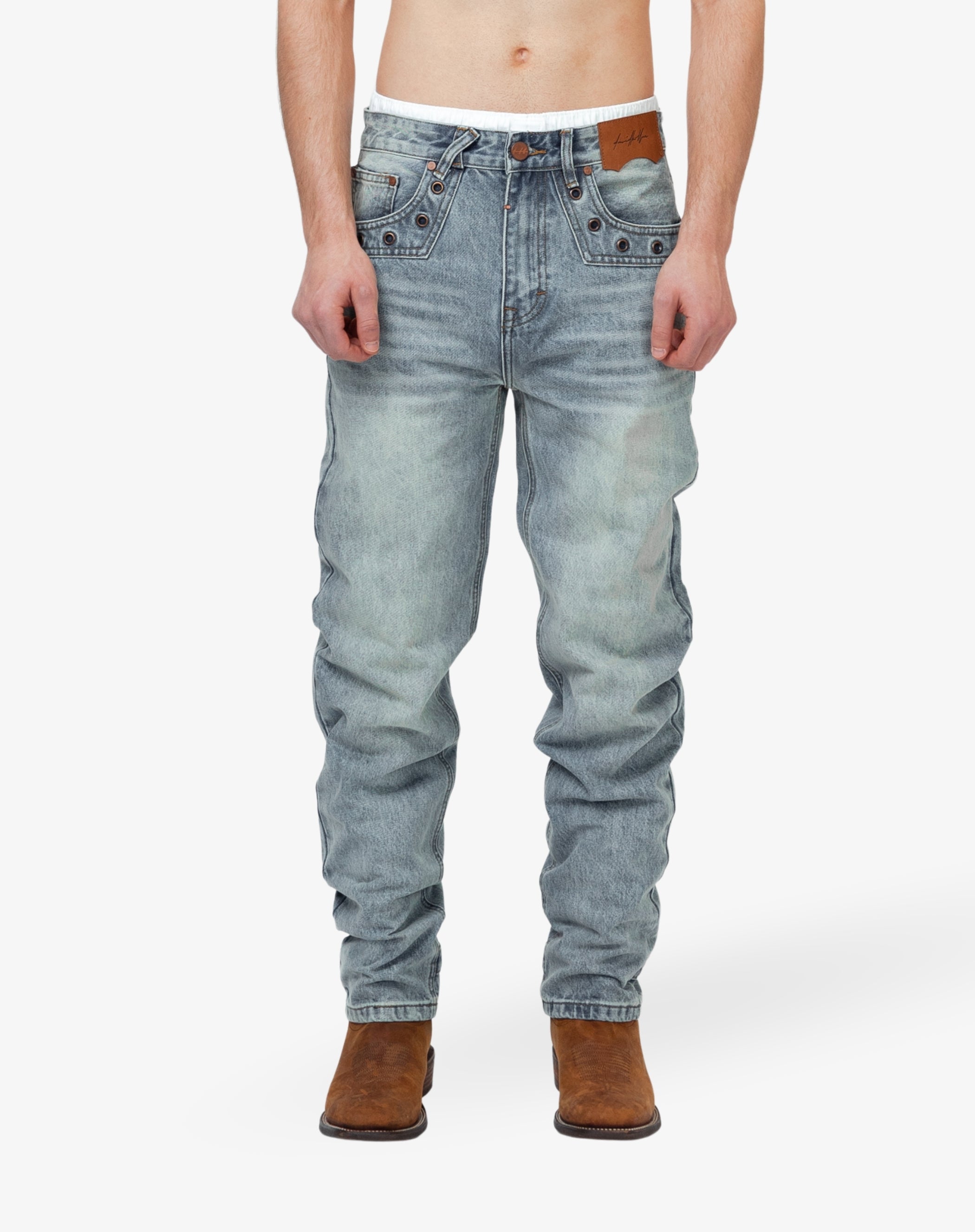 Straight Cut Denim: Eyelet Signature Blue