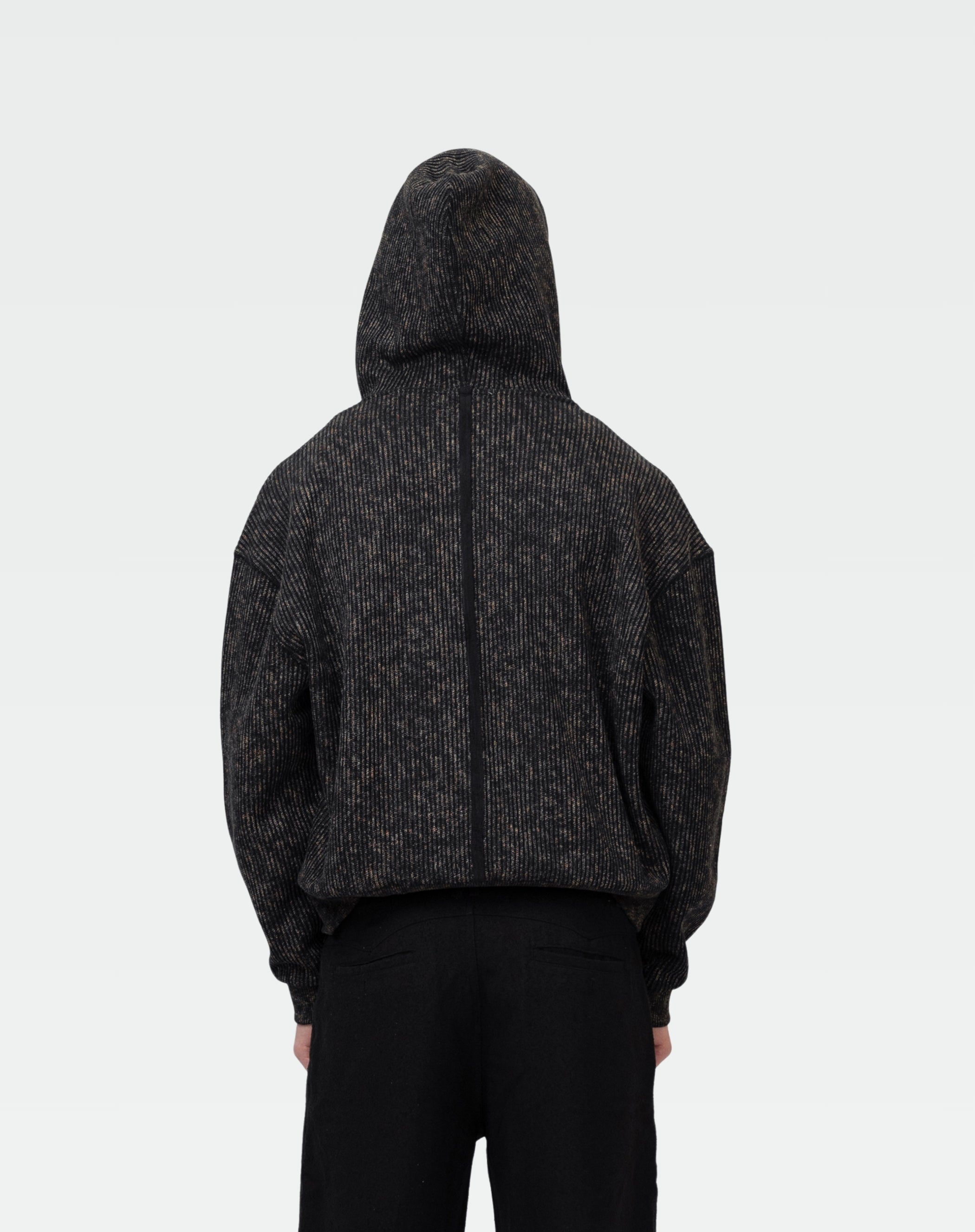 Crop Knitted Zip Up Hoodie : Black