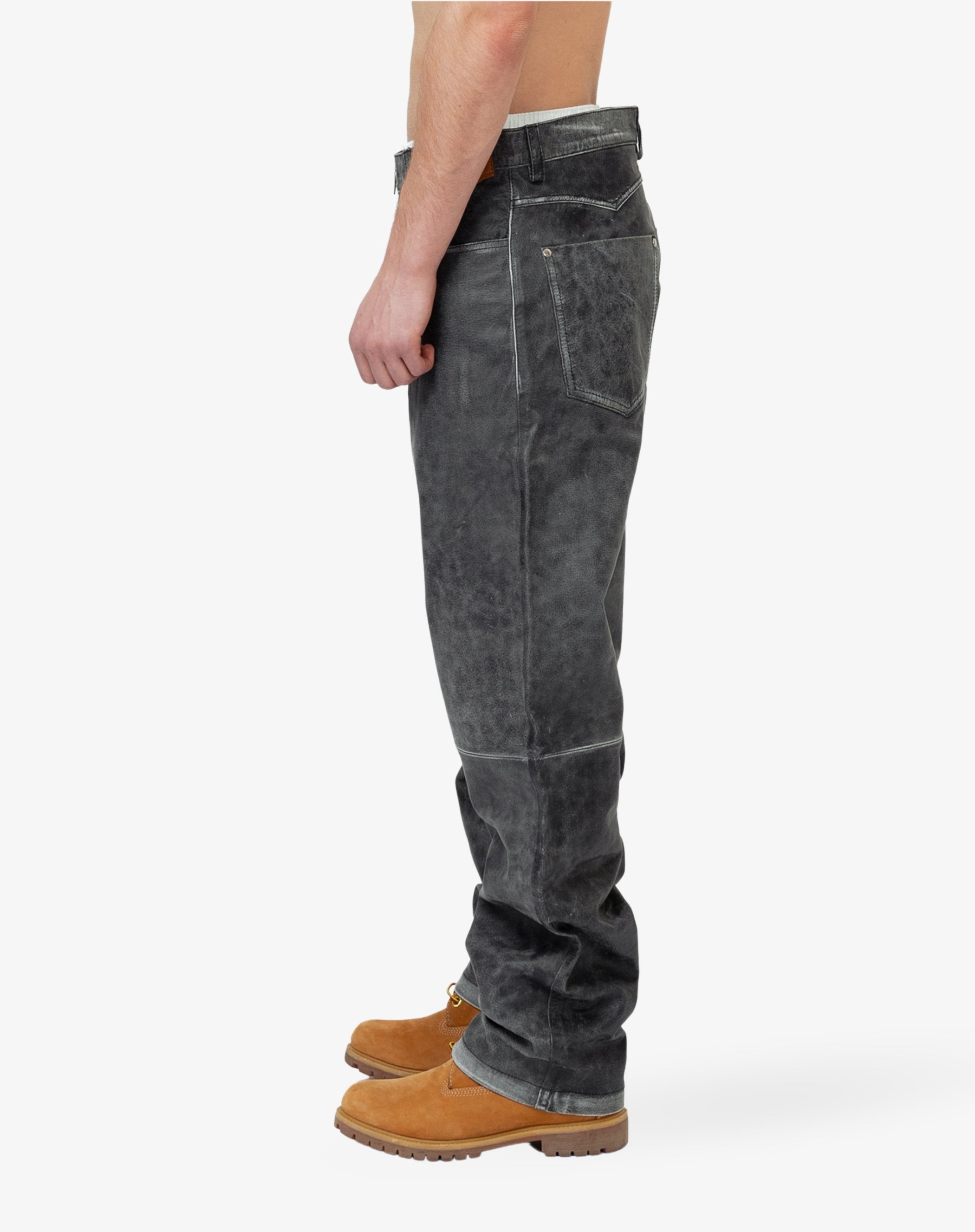 Straight Cut Leather Pants - Vintage Black ( Pre-Order )