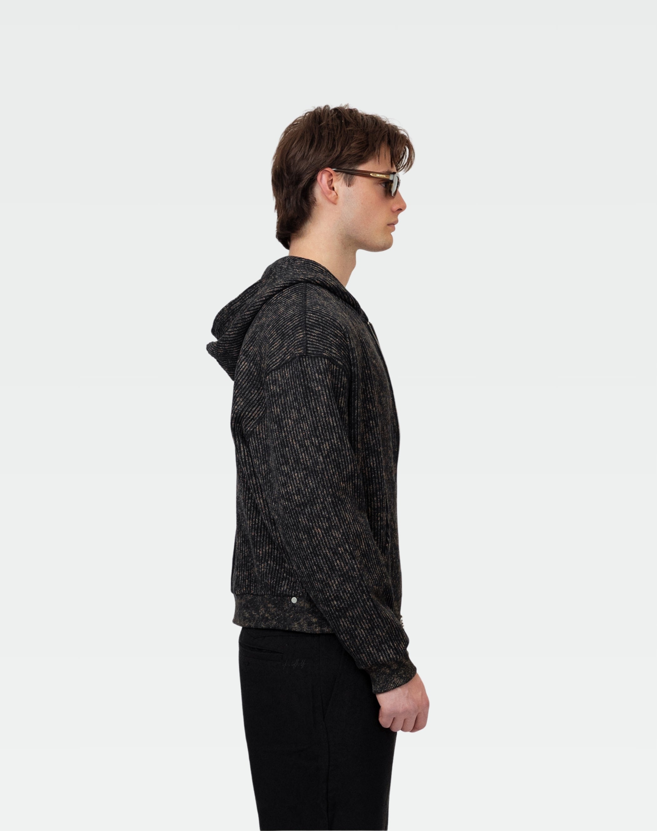 Crop Knitted Zip Up Hoodie : Black