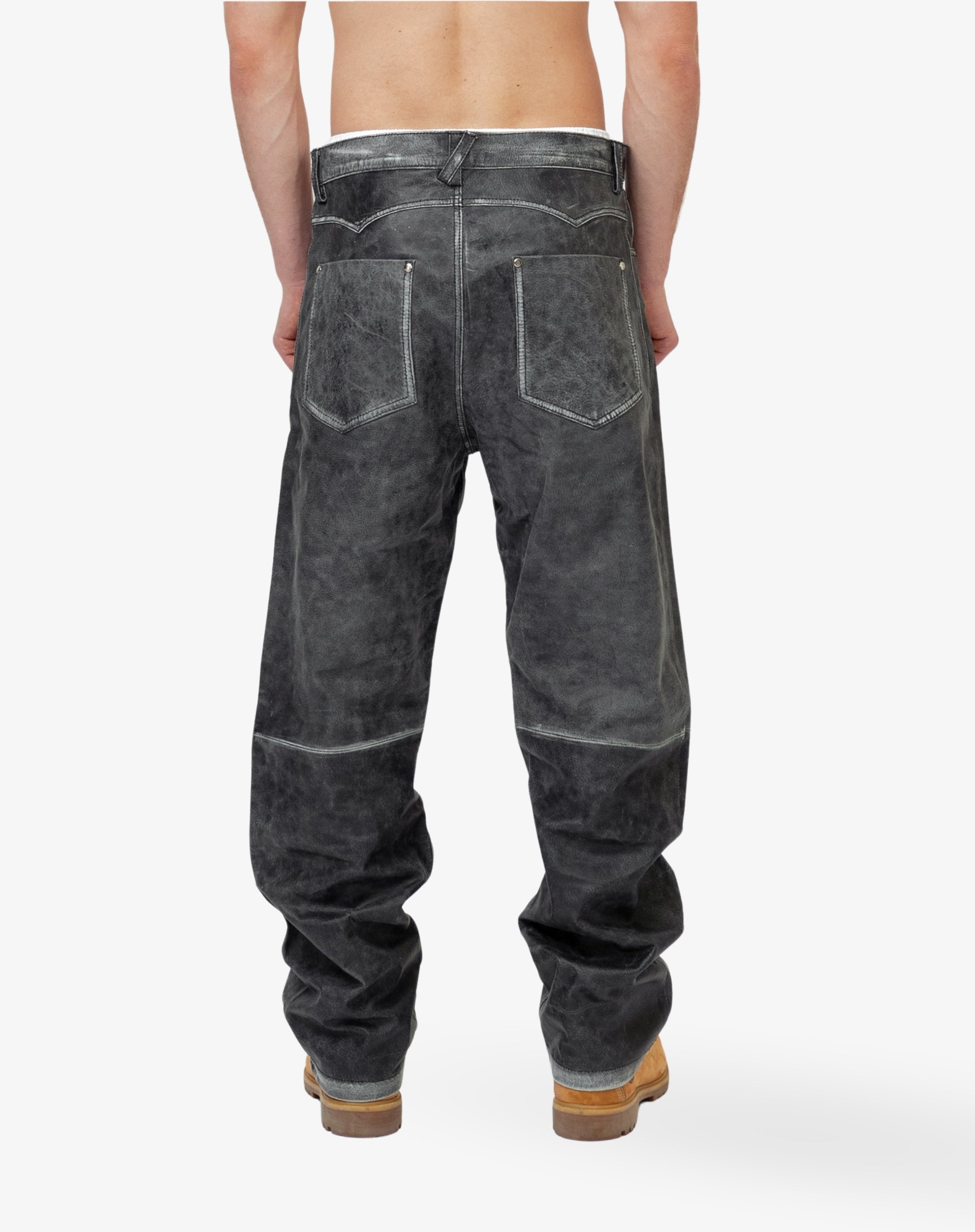Straight Cut Leather Pants - Vintage Black ( Pre-Order )