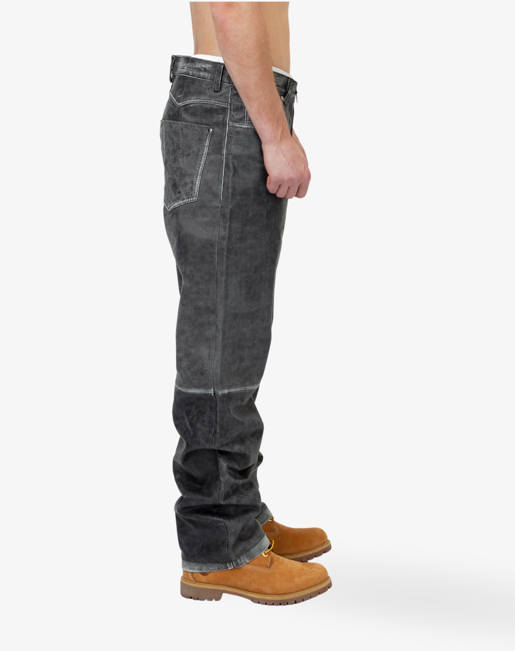 Straight Cut Leather Pants - Vintage Black ( Pre-Order )