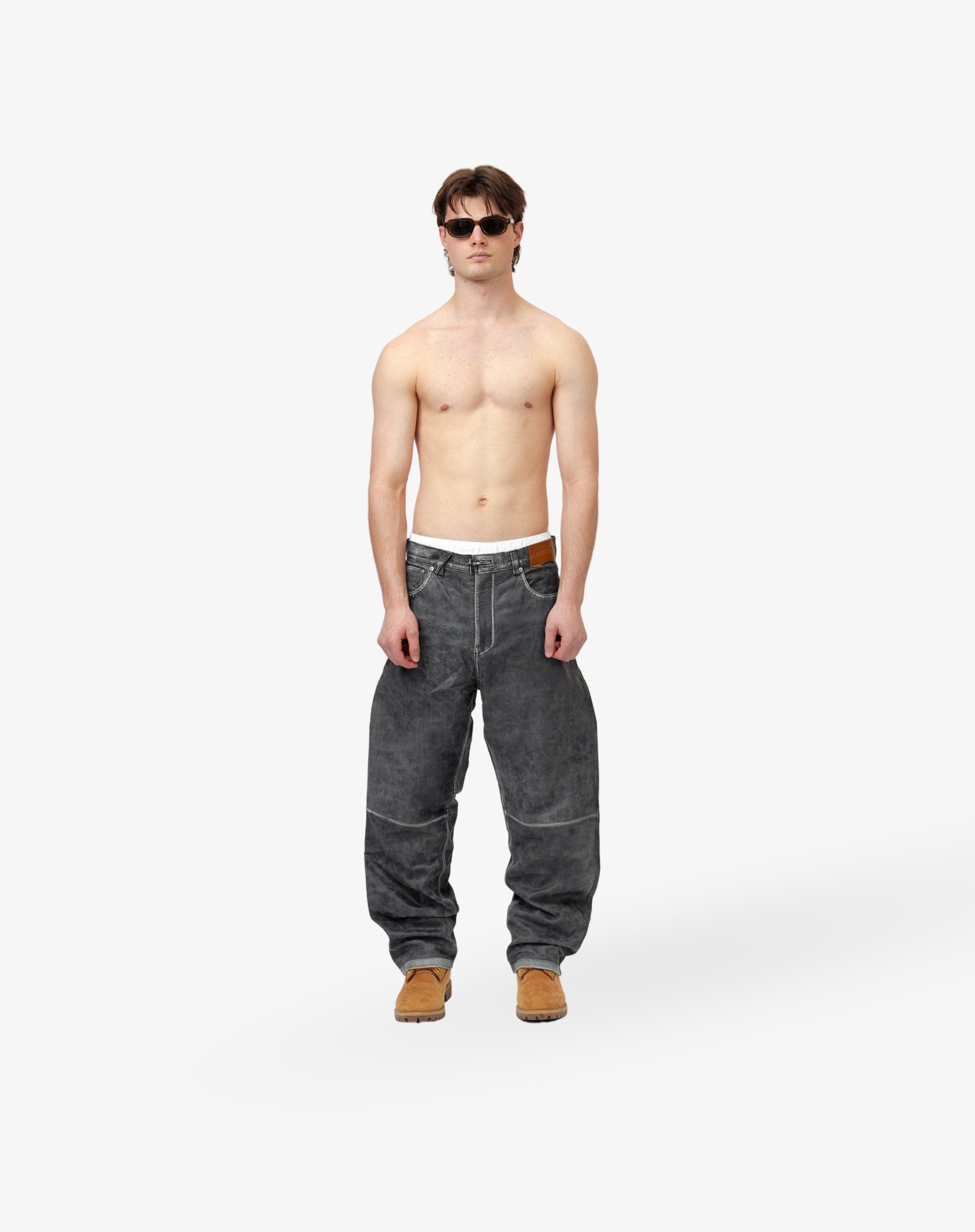Straight Cut Leather Pants - Vintage Black ( Pre-Order )