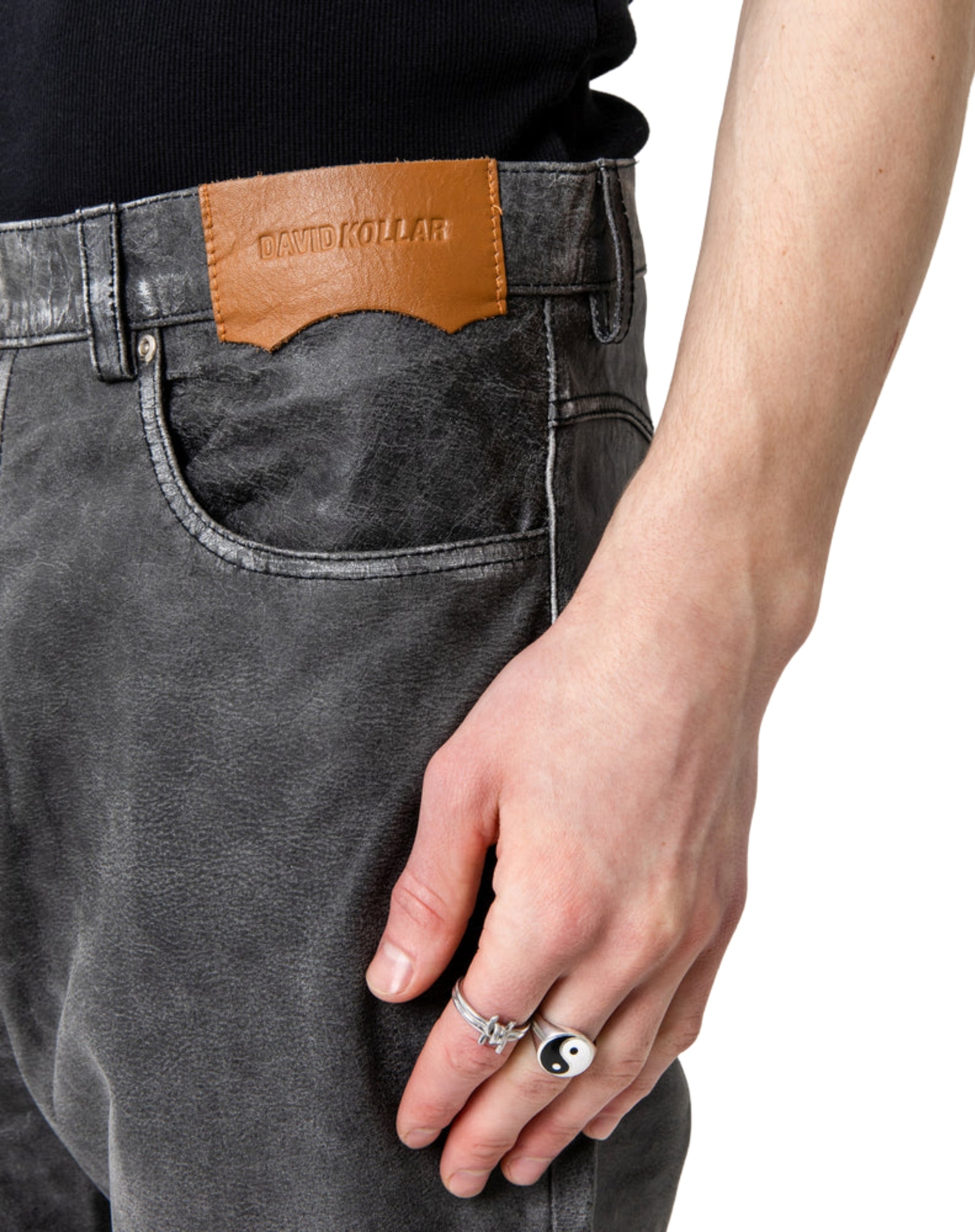 Straight Cut Leather Pants - Vintage Black ( Pre-Order )