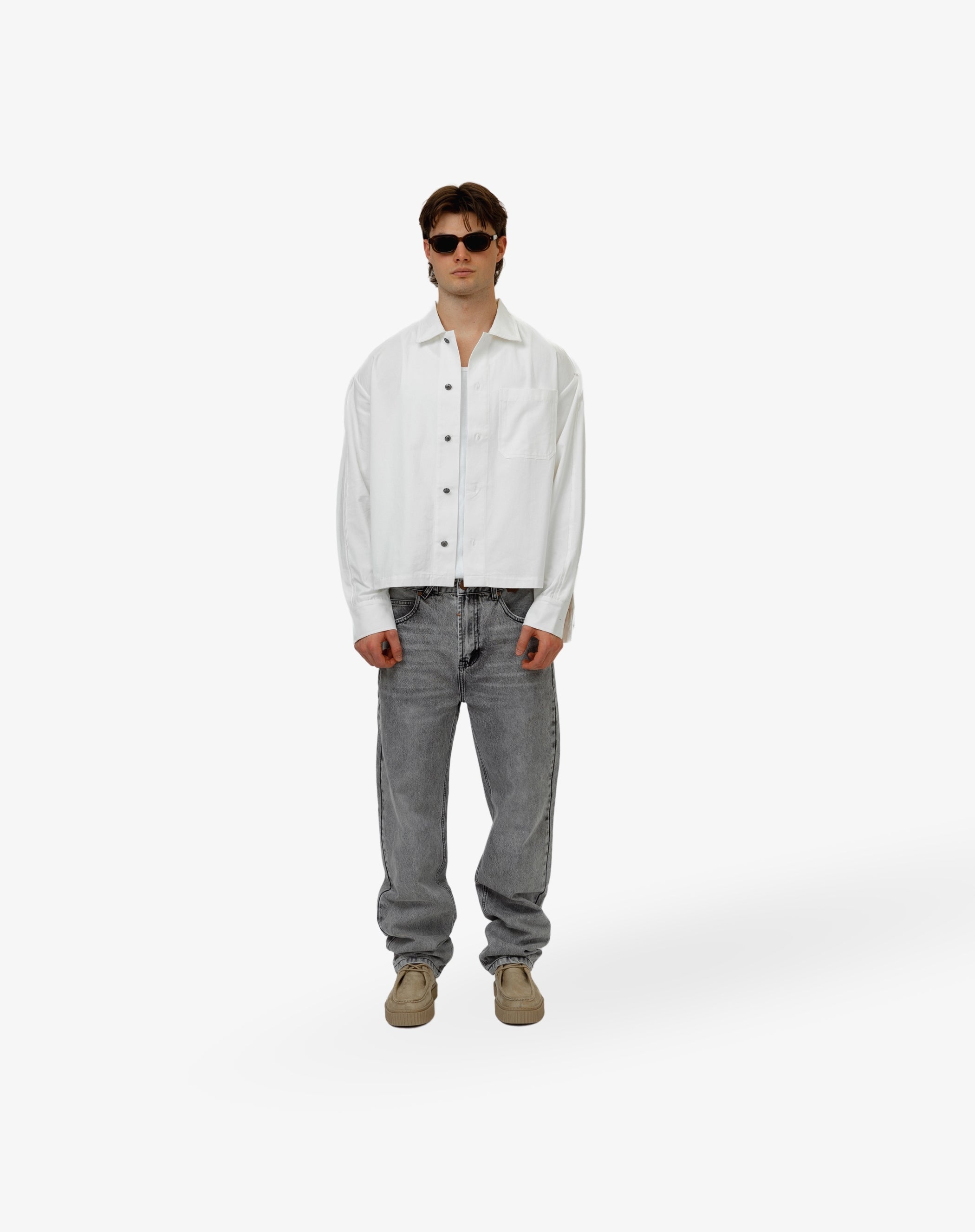 Straight Cut Denim: Whisker Fog Grey