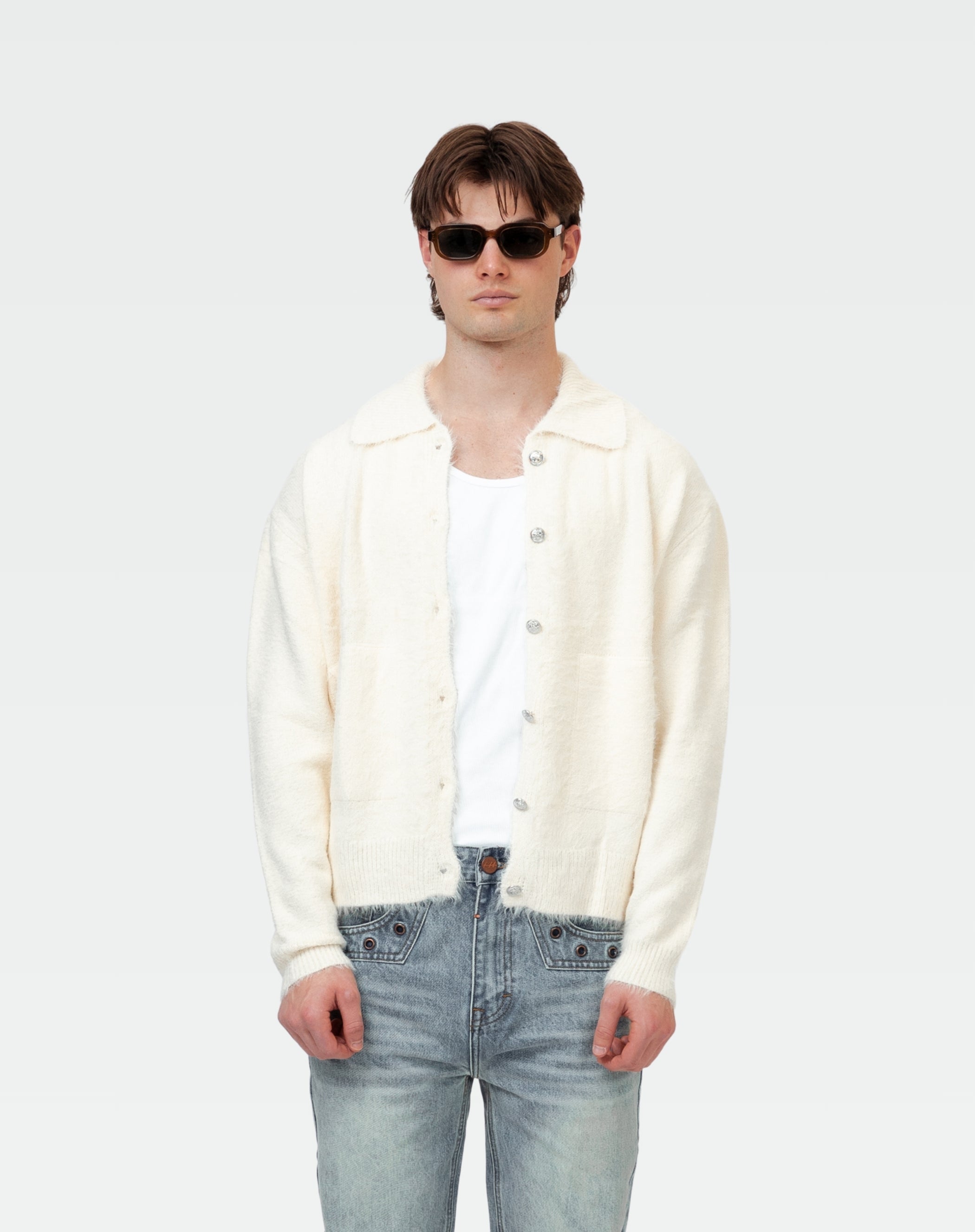 Knit Cardigan Trucker : White