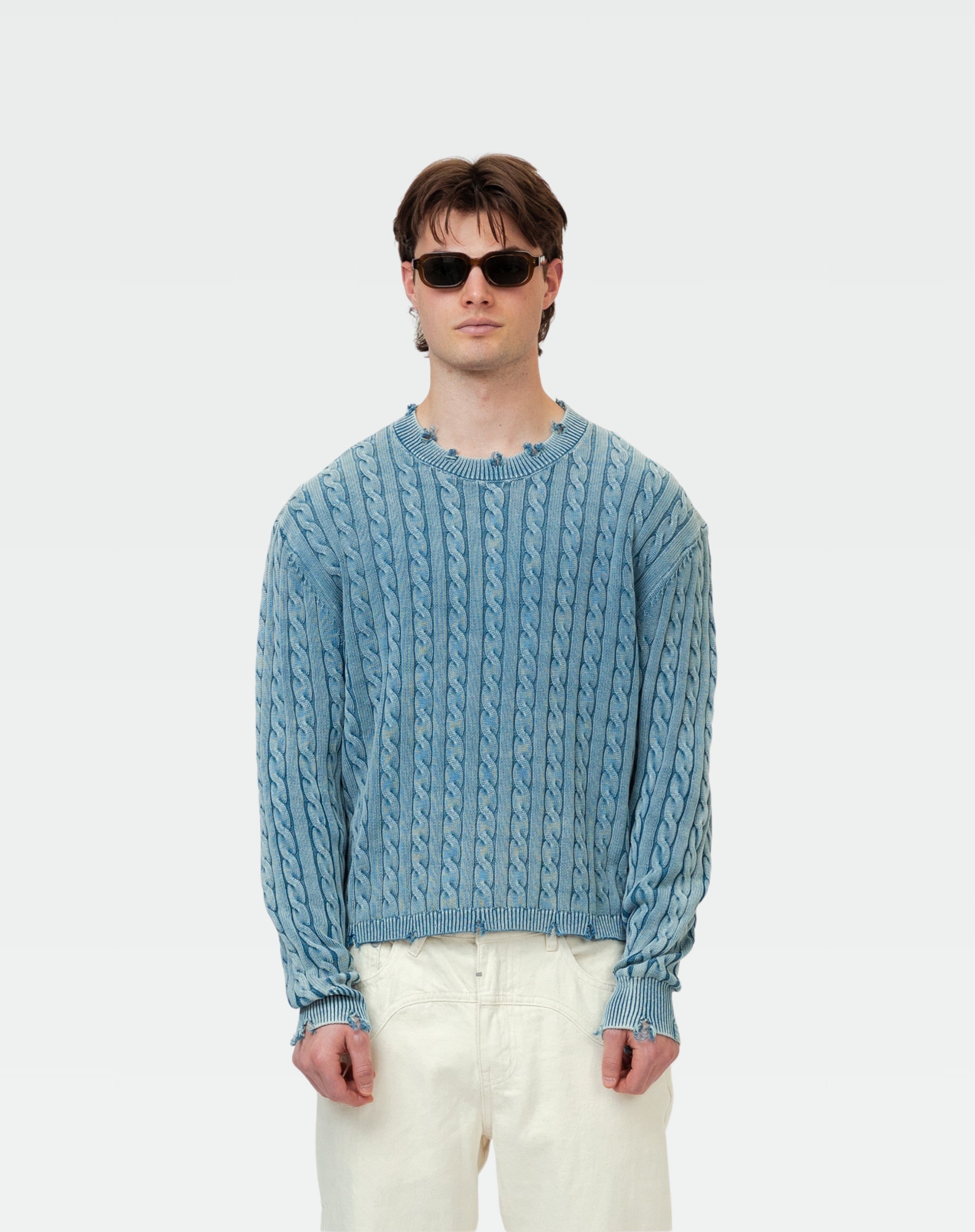 Light Weight Knotted Knit Sweater : Cobalt Blue