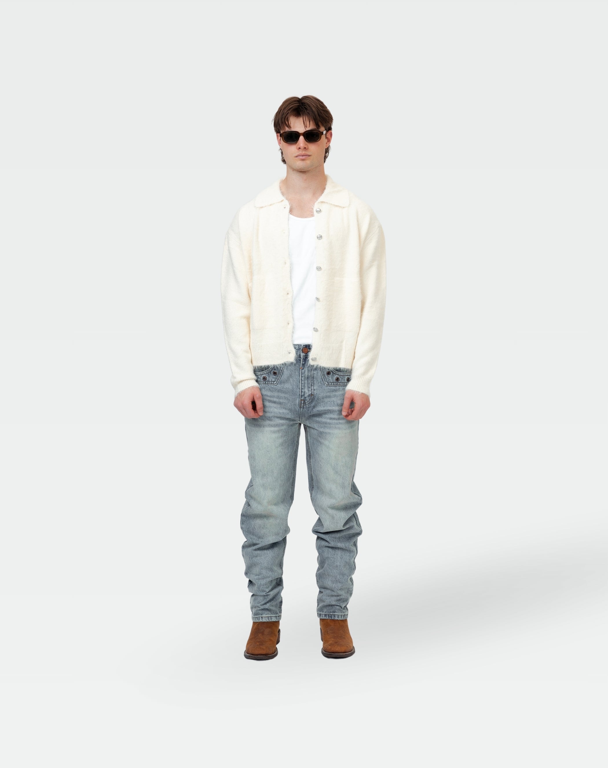 Knit Cardigan Trucker : White