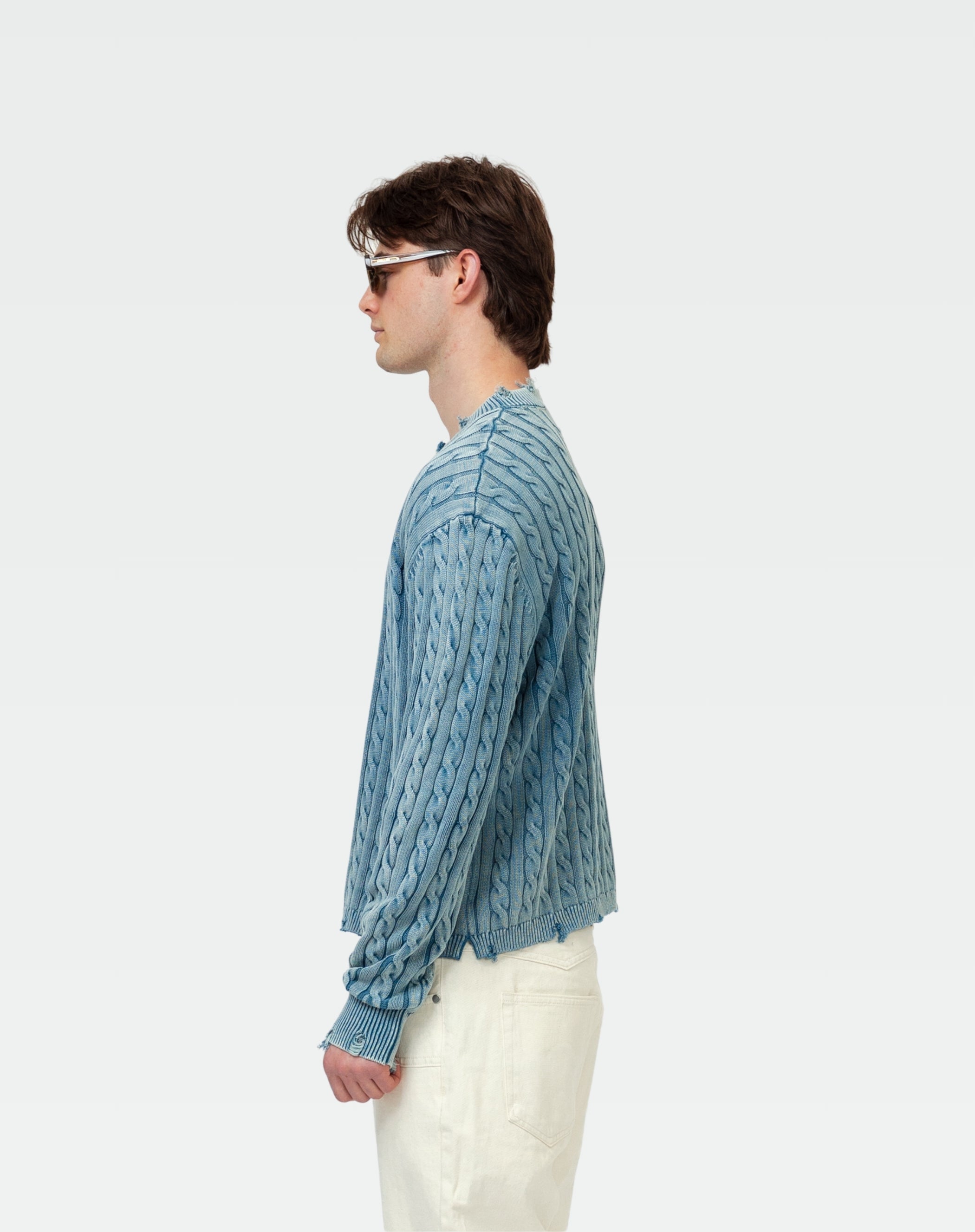 Light Weight Knotted Knit Sweater : Cobalt Blue
