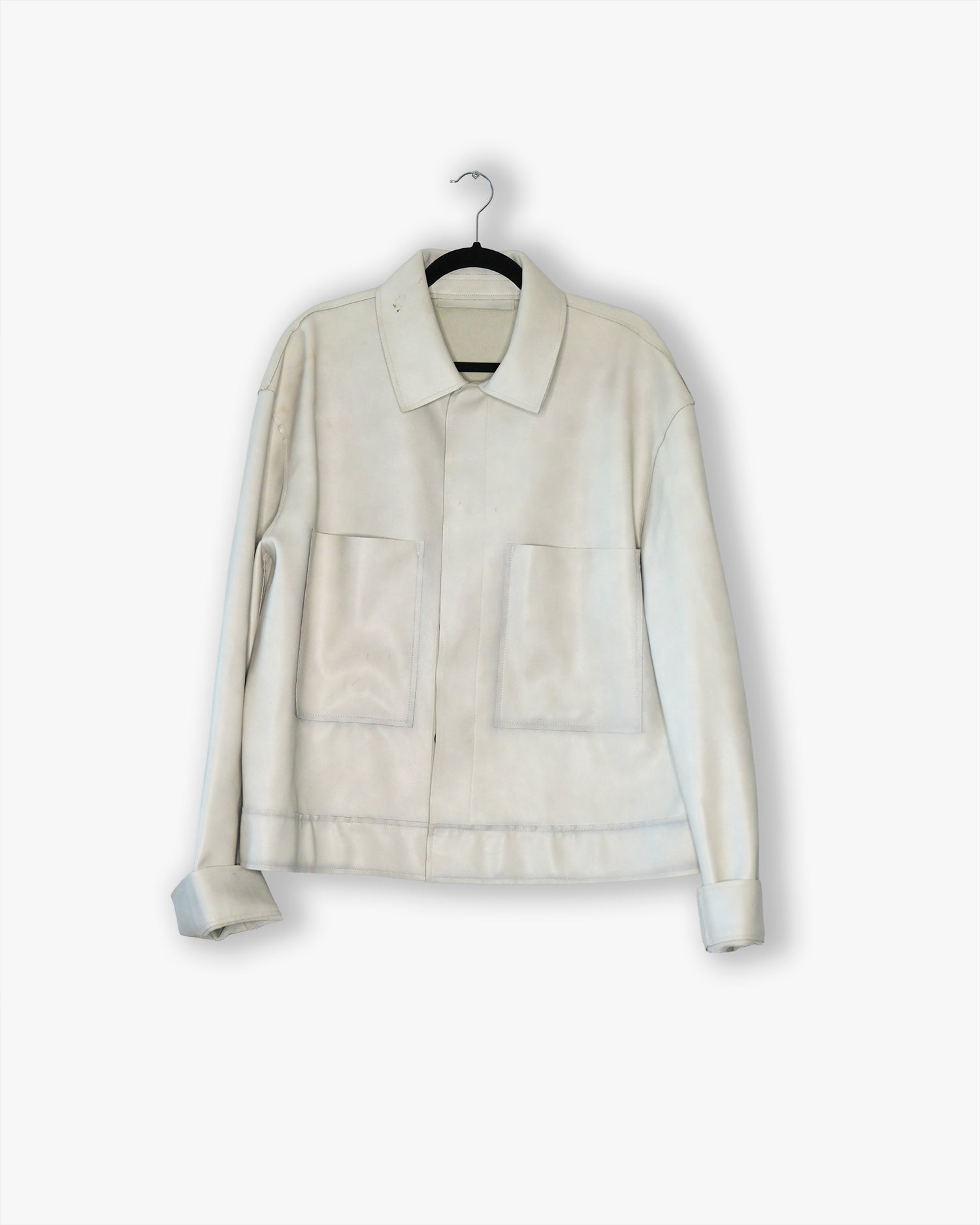 [#02] : Cropped Leather Jacket – White – L