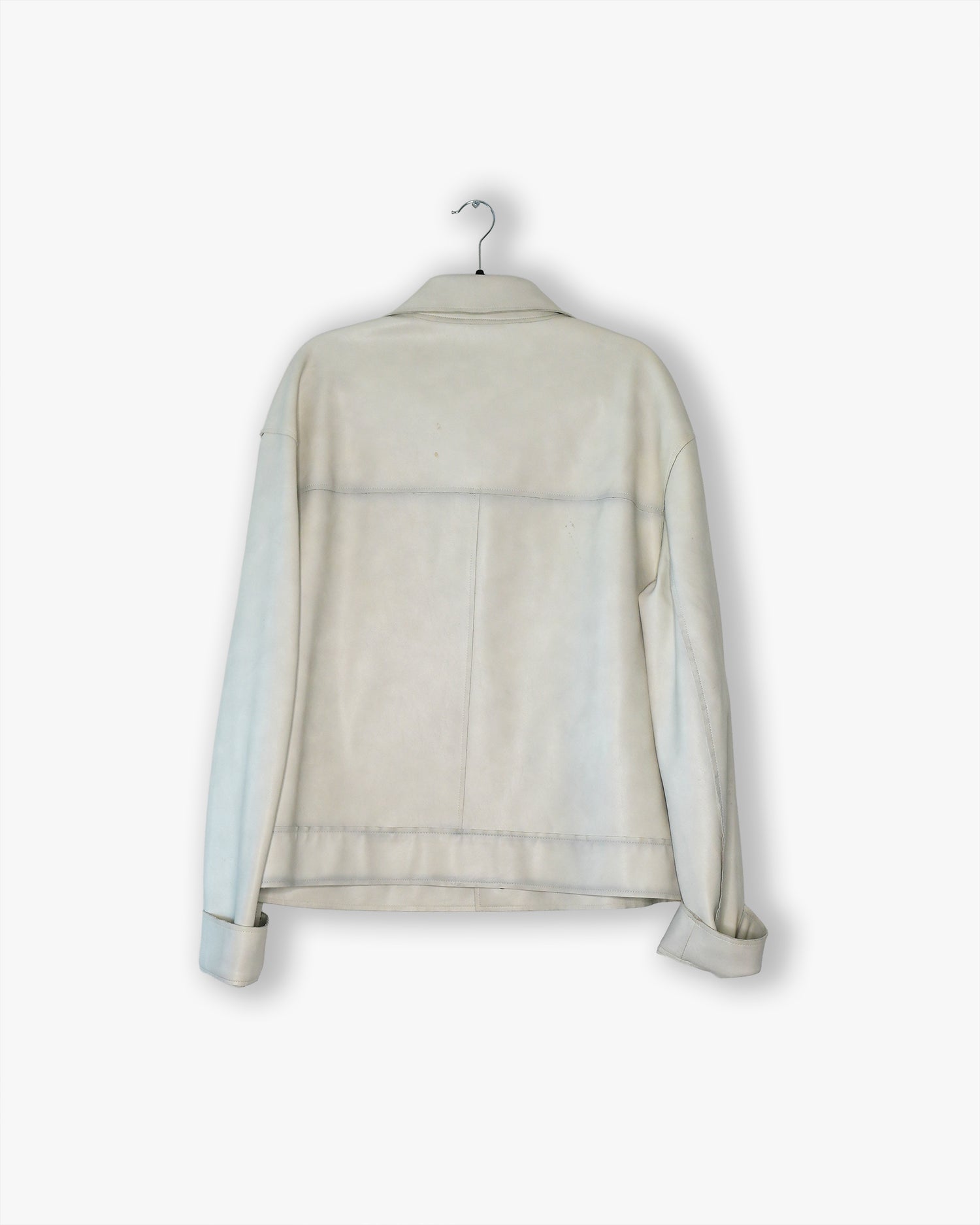 [#02] : Cropped Leather Jacket – White – L