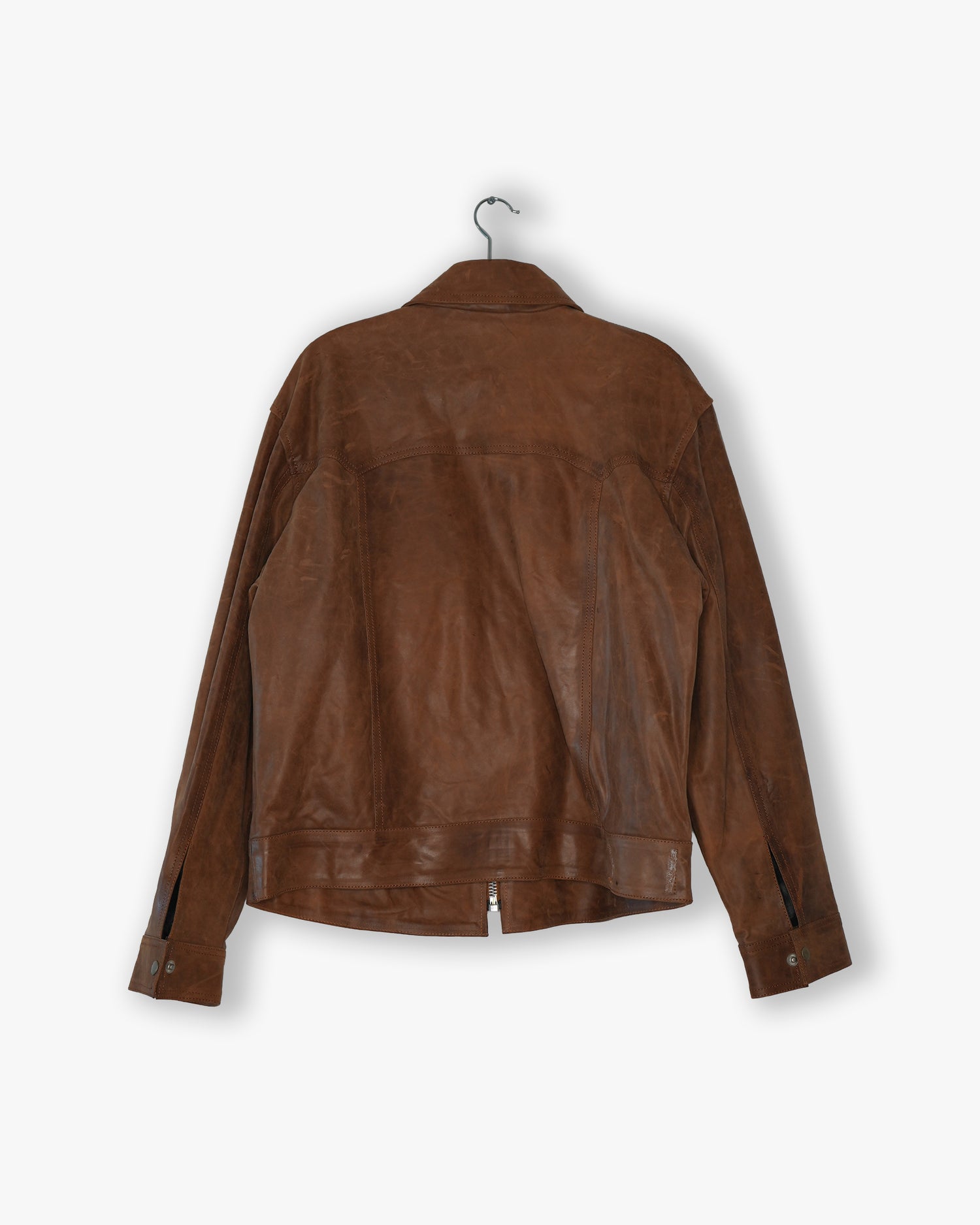 [#06] : Leather Trucker Jacket – Brown – L