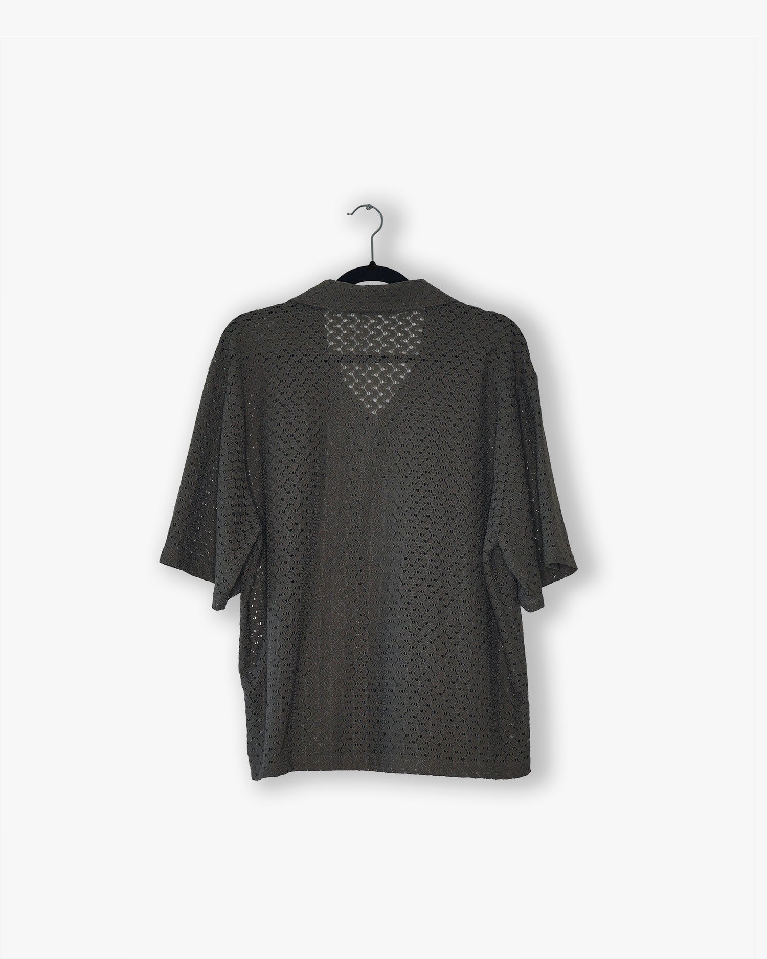 [#08] : Cropped Lace Short Sleeve Button Down – Grey – L