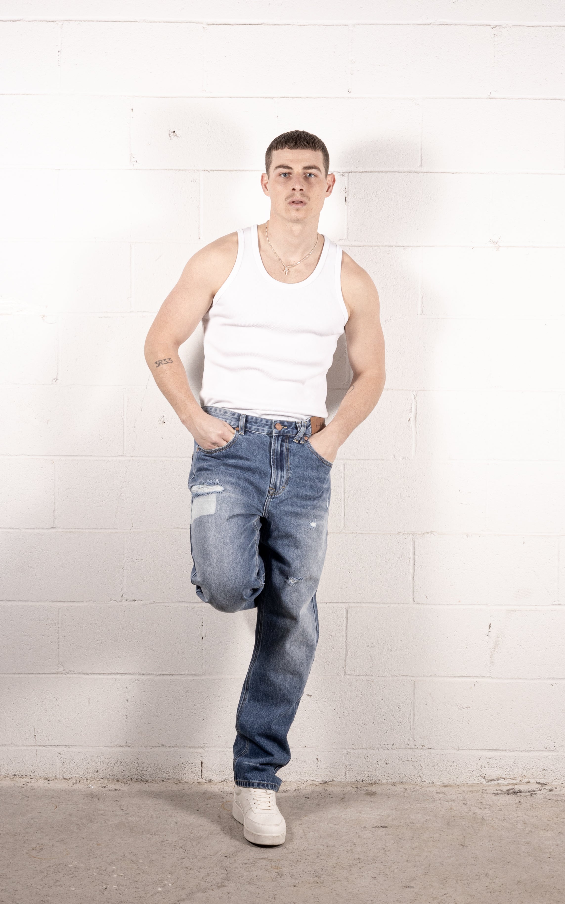 [#215] : Straight Fit Denim - Whisker Blue - 32