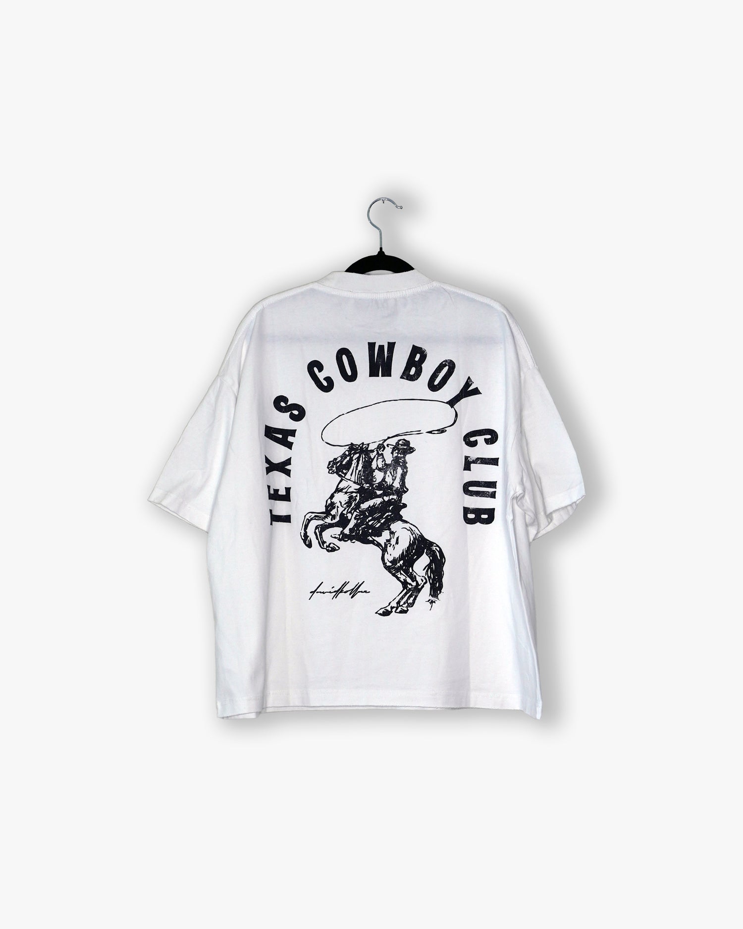 [#100] : Texas Cowboy Club Cropped Vintage Oversized Tee – White – M