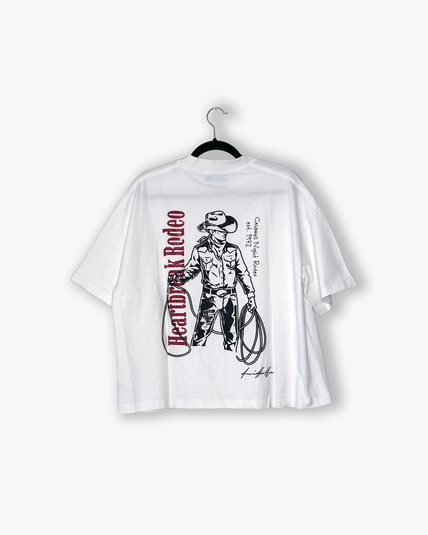 [#102] : Heartbreak Rodeo Cropped Vintage Oversized Tee – White – M