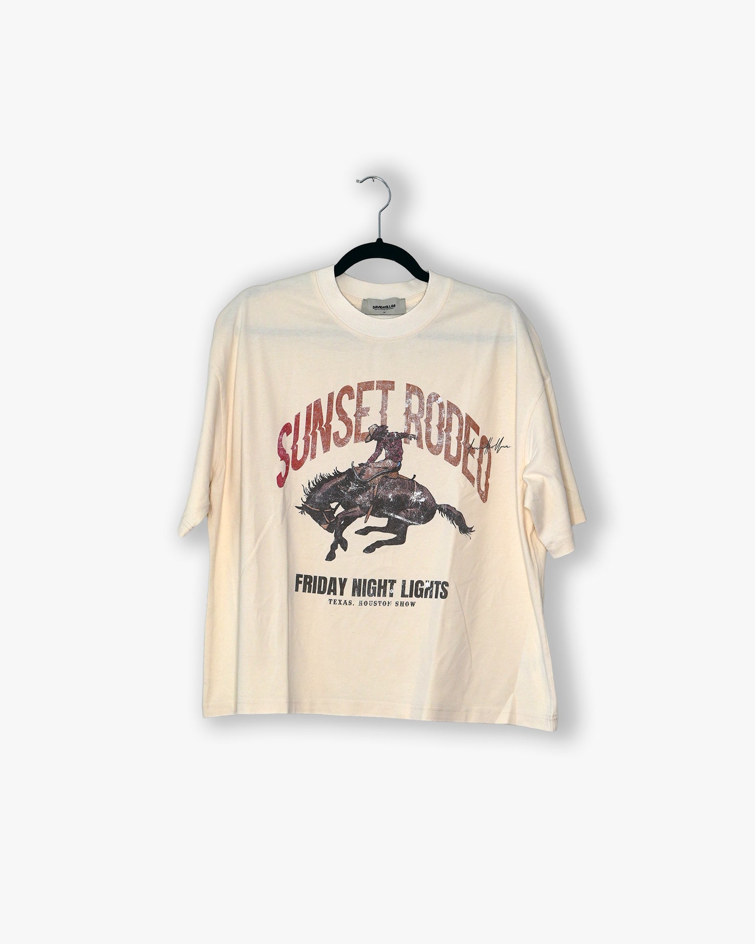 [#103] : Sunset Rodeo Cropped Vintage Oversized Tee – Off White – M