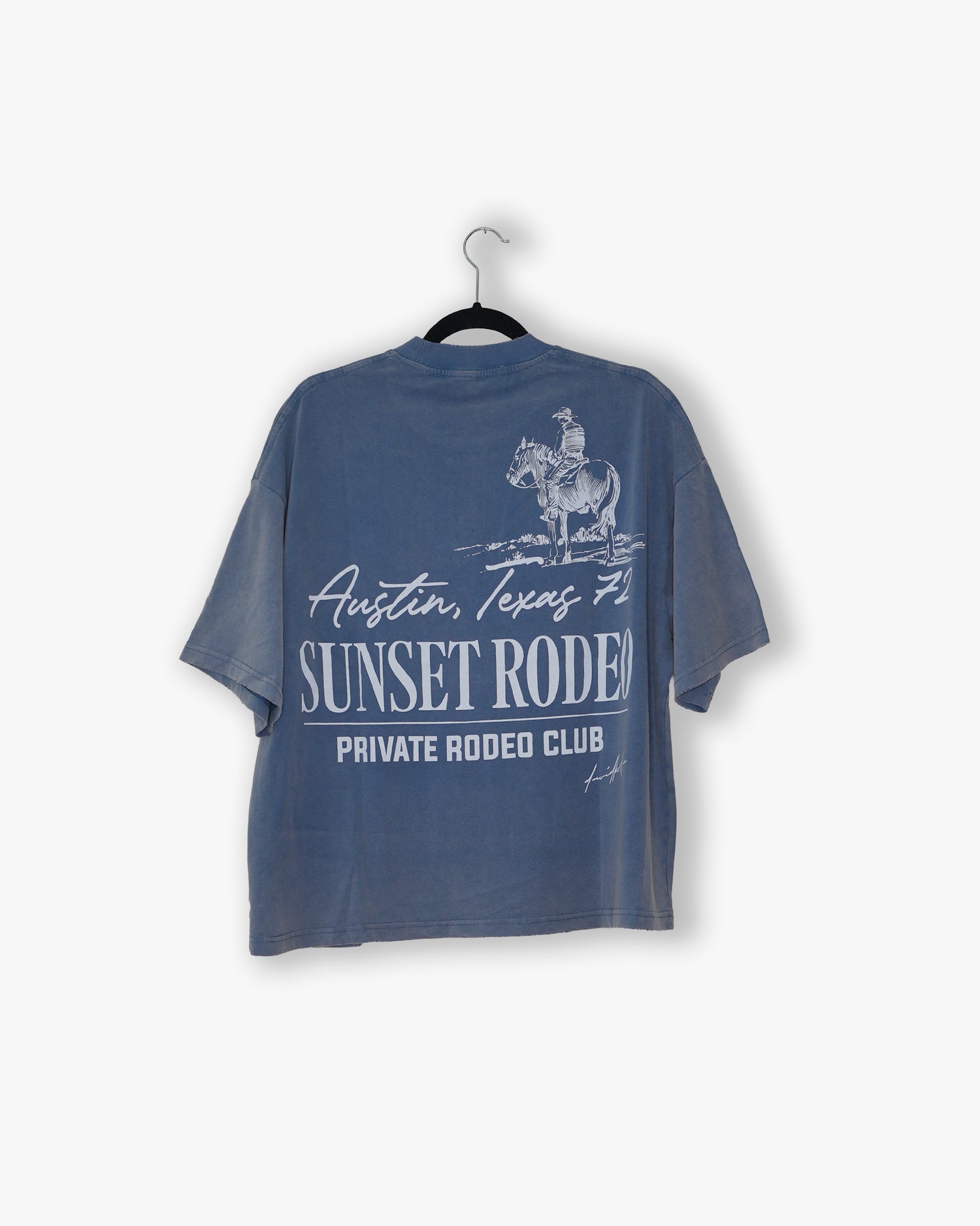 [#107] : Texas 72 Rodeo Cropped Vintage Oversized Tee – Cobalt Blue – M