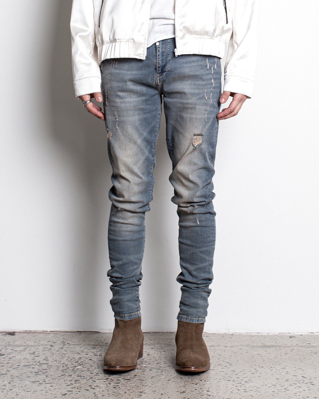 Skinny Cut Denim: Tinted Blue