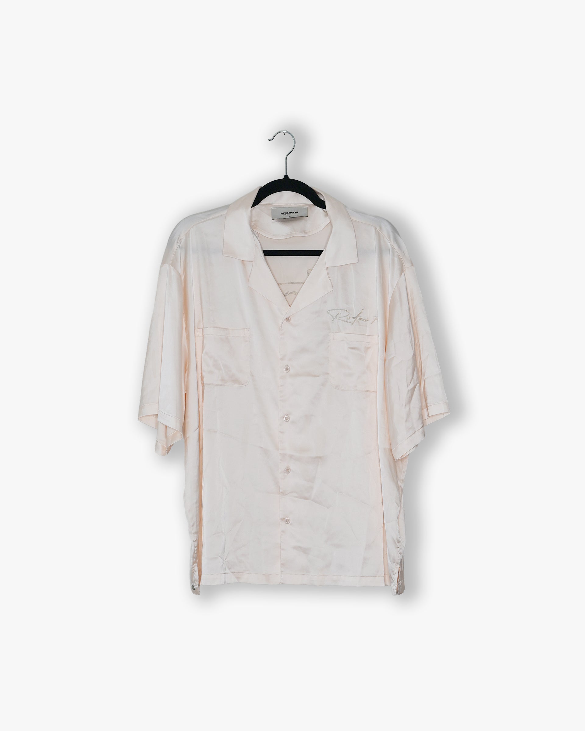 [#114] : Heartbreak Rodeo Silk Short Sleeve Button Up – Cream – XL