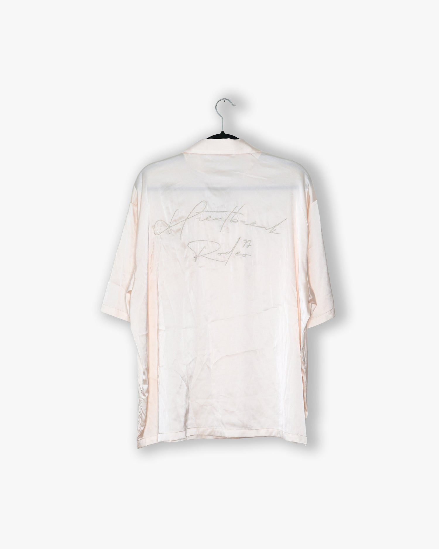 [#114] : Heartbreak Rodeo Silk Short Sleeve Button Up – Cream – XL