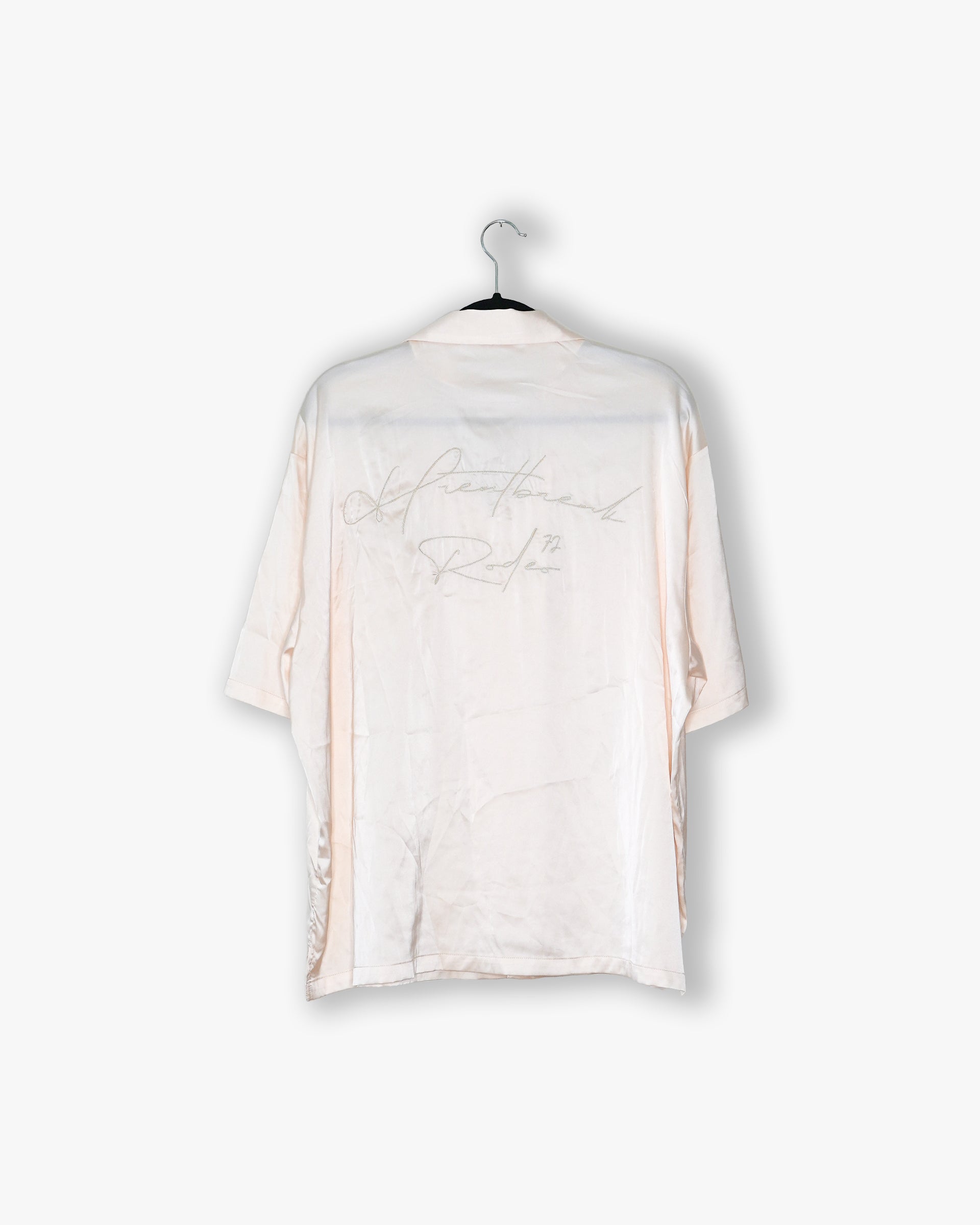 [#114] : Heartbreak Rodeo Silk Short Sleeve Button Up – Cream – XL