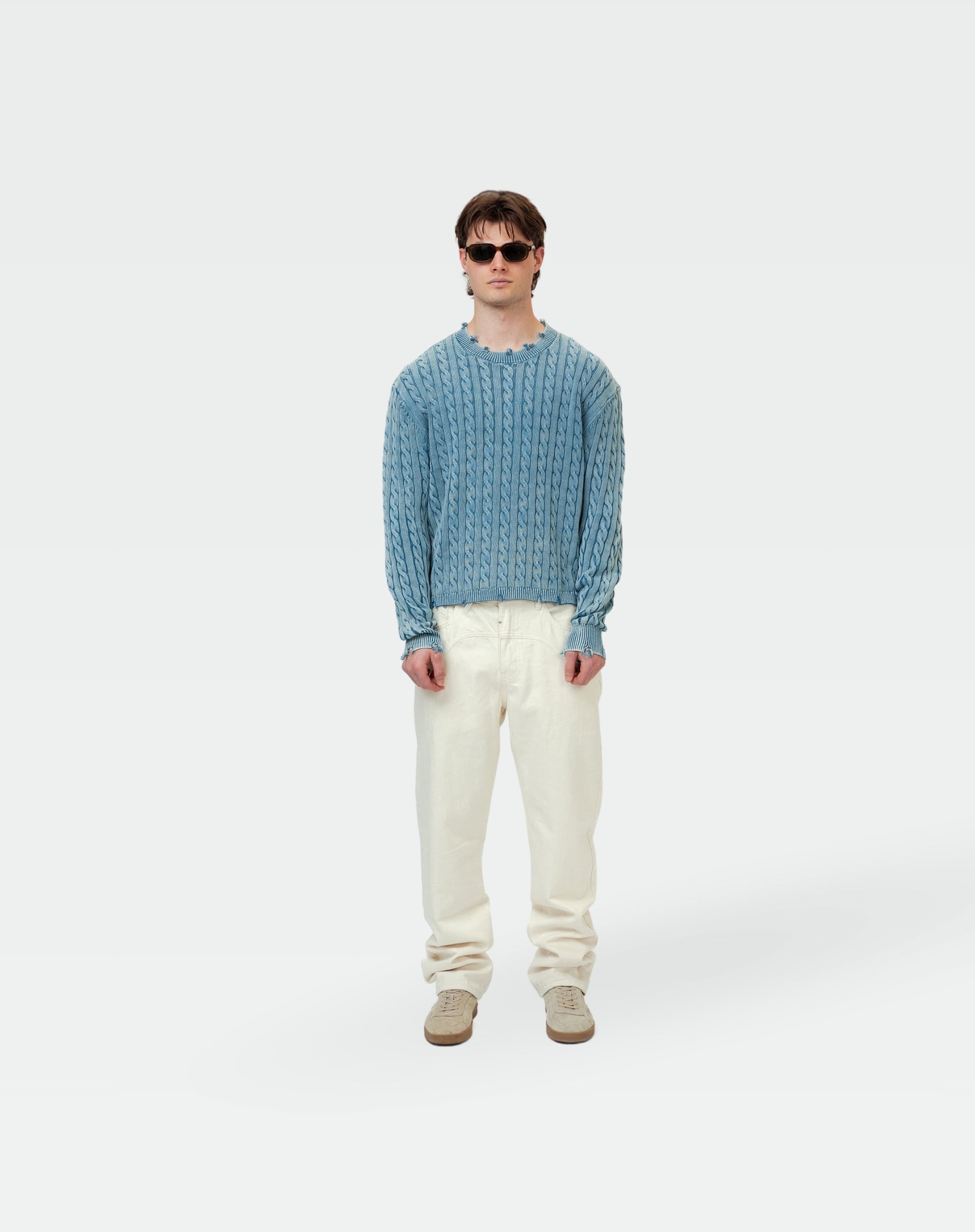Light Weight Knotted Knit Sweater : Cobalt Blue
