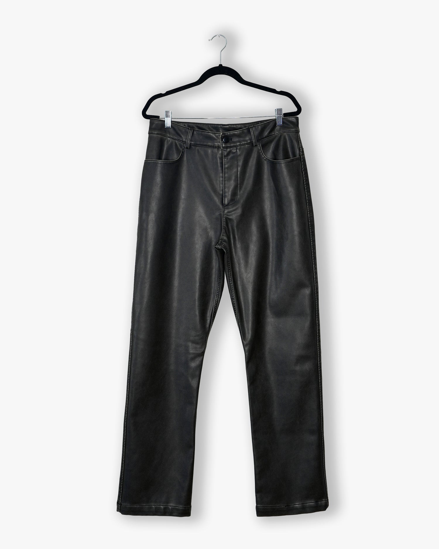 [#153] : Straight Leather Pant – Black – 32