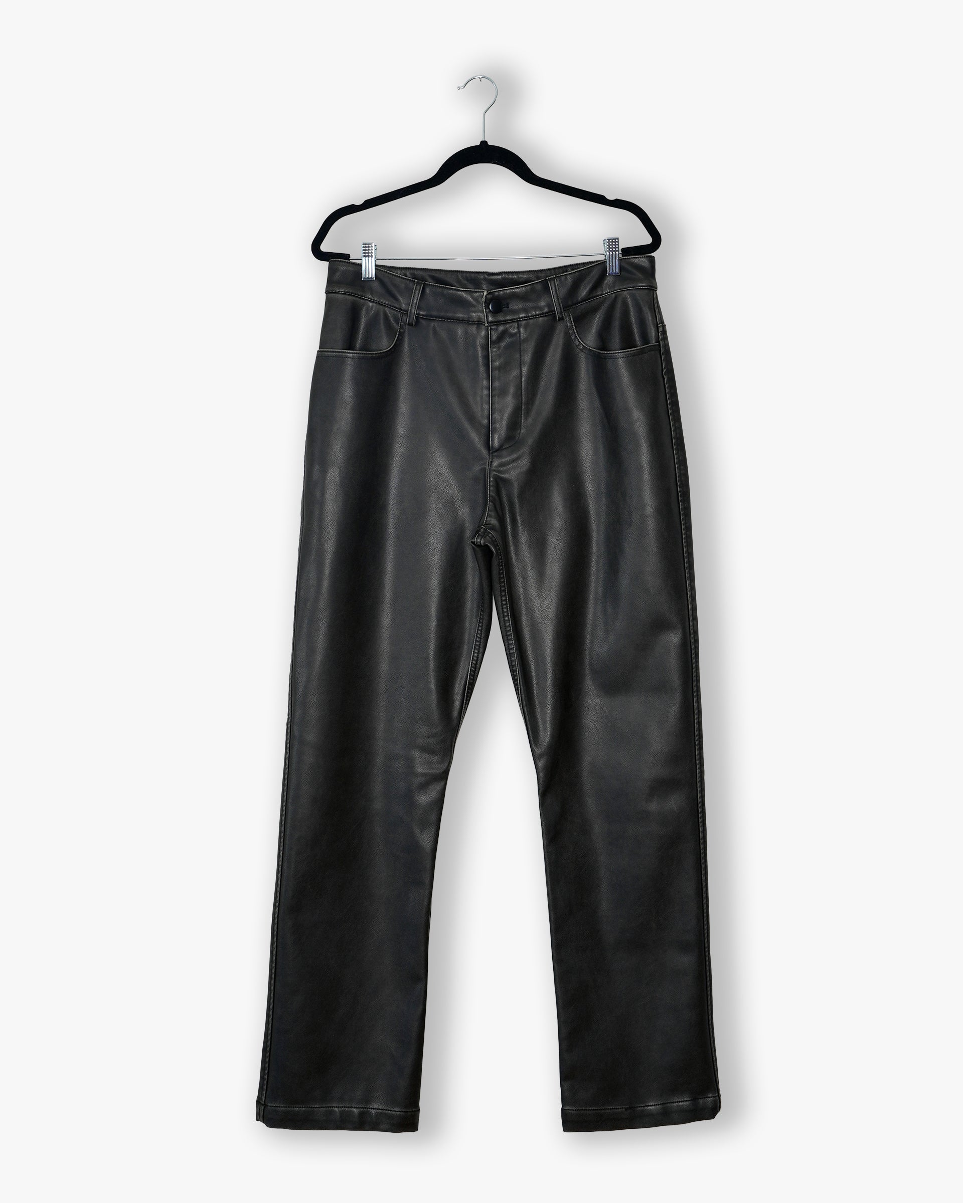 [#153] : Straight Leather Pant – Black – 32