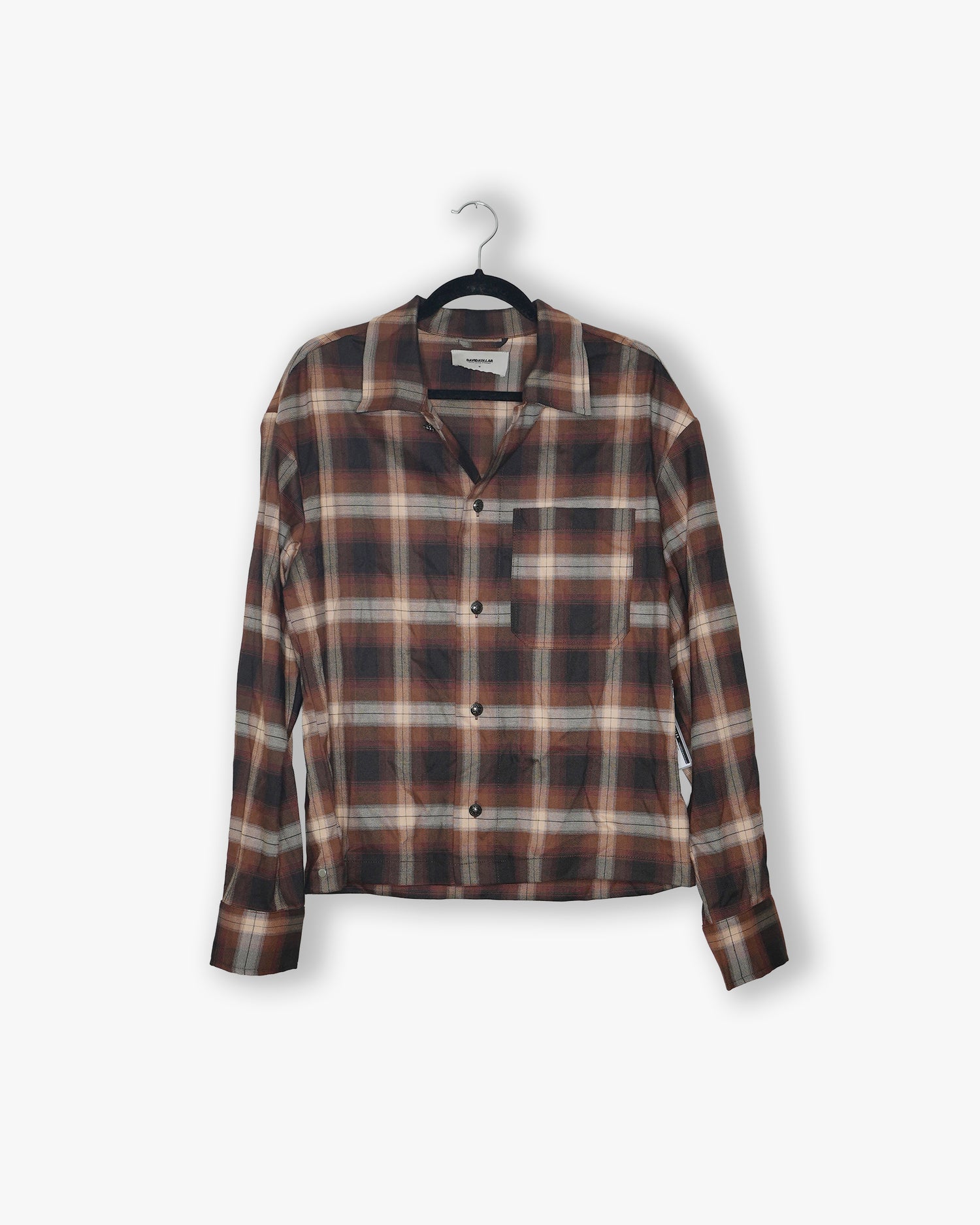 [#173] : Plaid Long Sleeve Button Up Shirt - Red Plaid - M