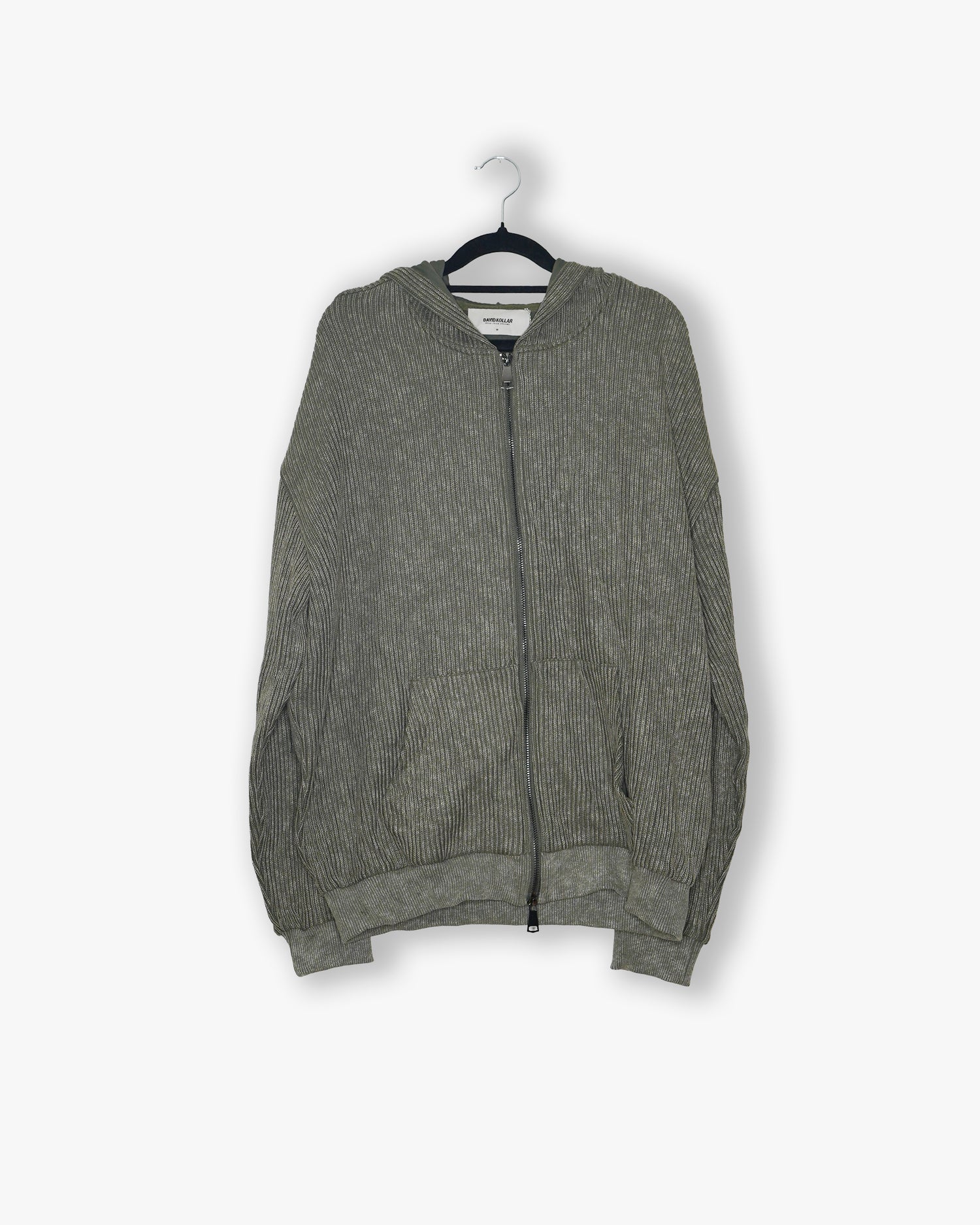 [#174] : Cropped Zip Up Hoodie - Olive Green - M