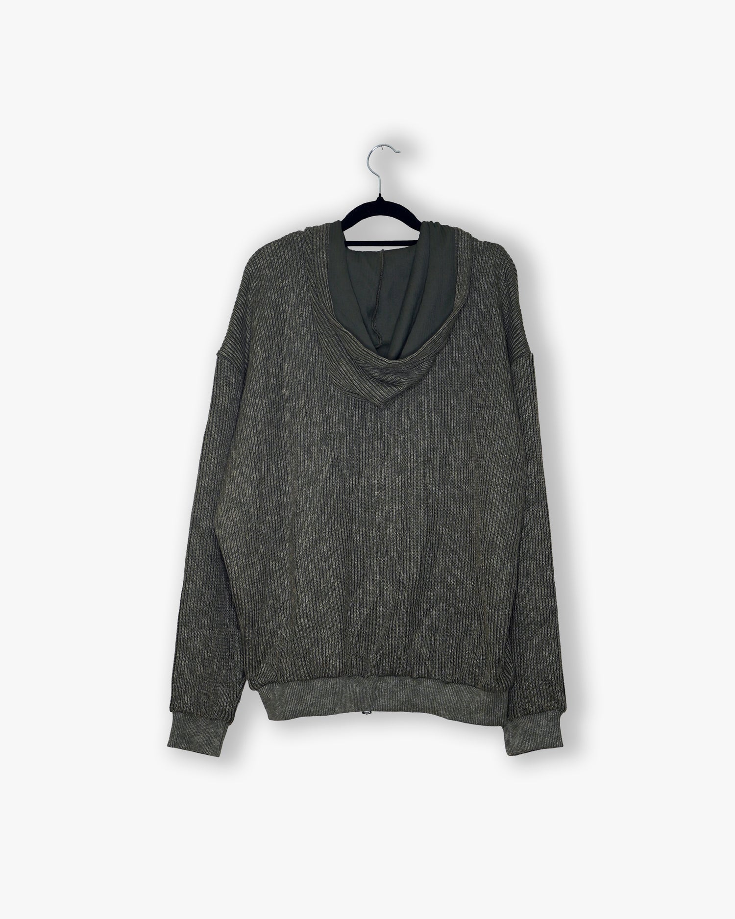 [#174] : Cropped Zip Up Hoodie - Olive Green - M