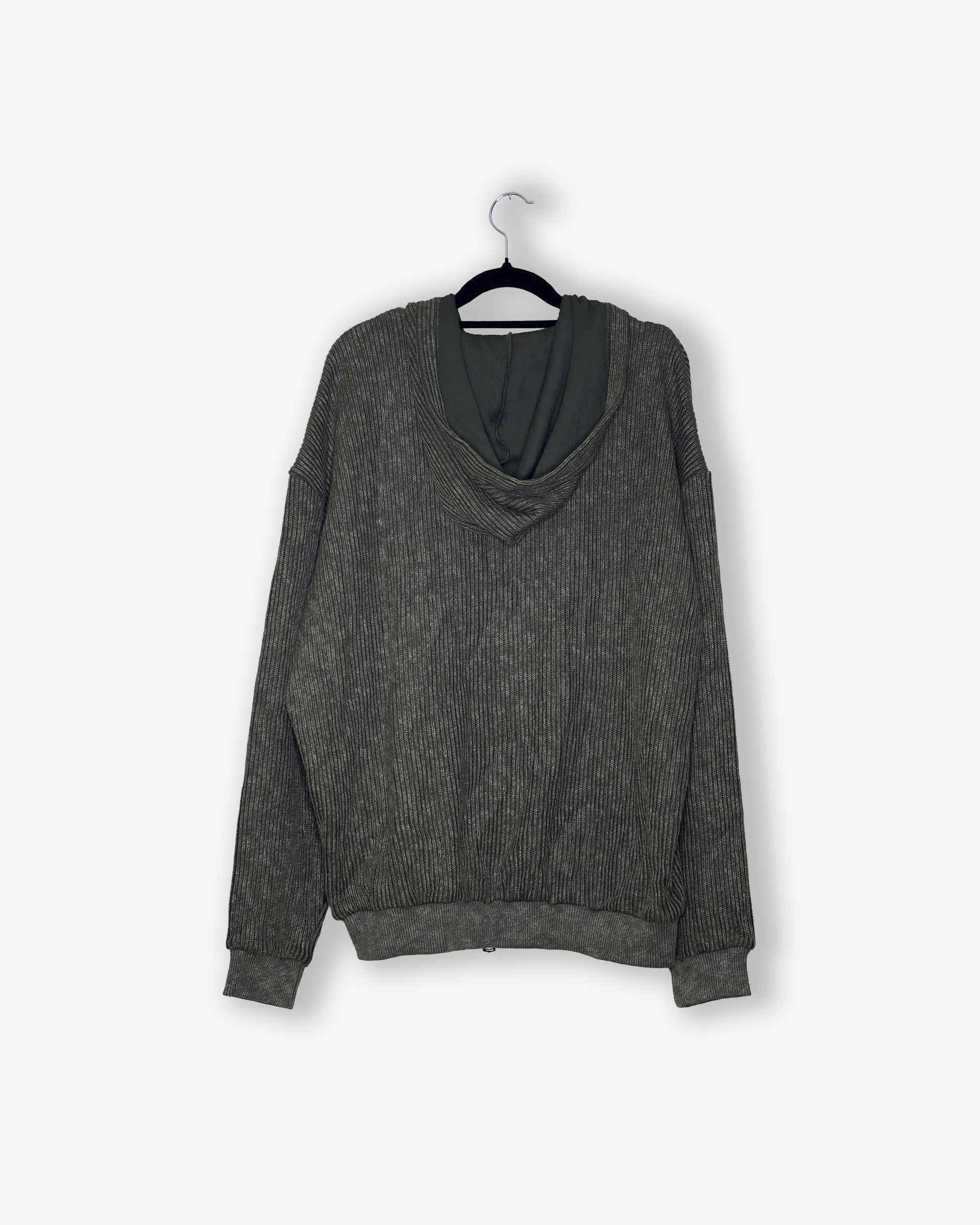 [#174] : Cropped Zip Up Hoodie - Olive Green - M