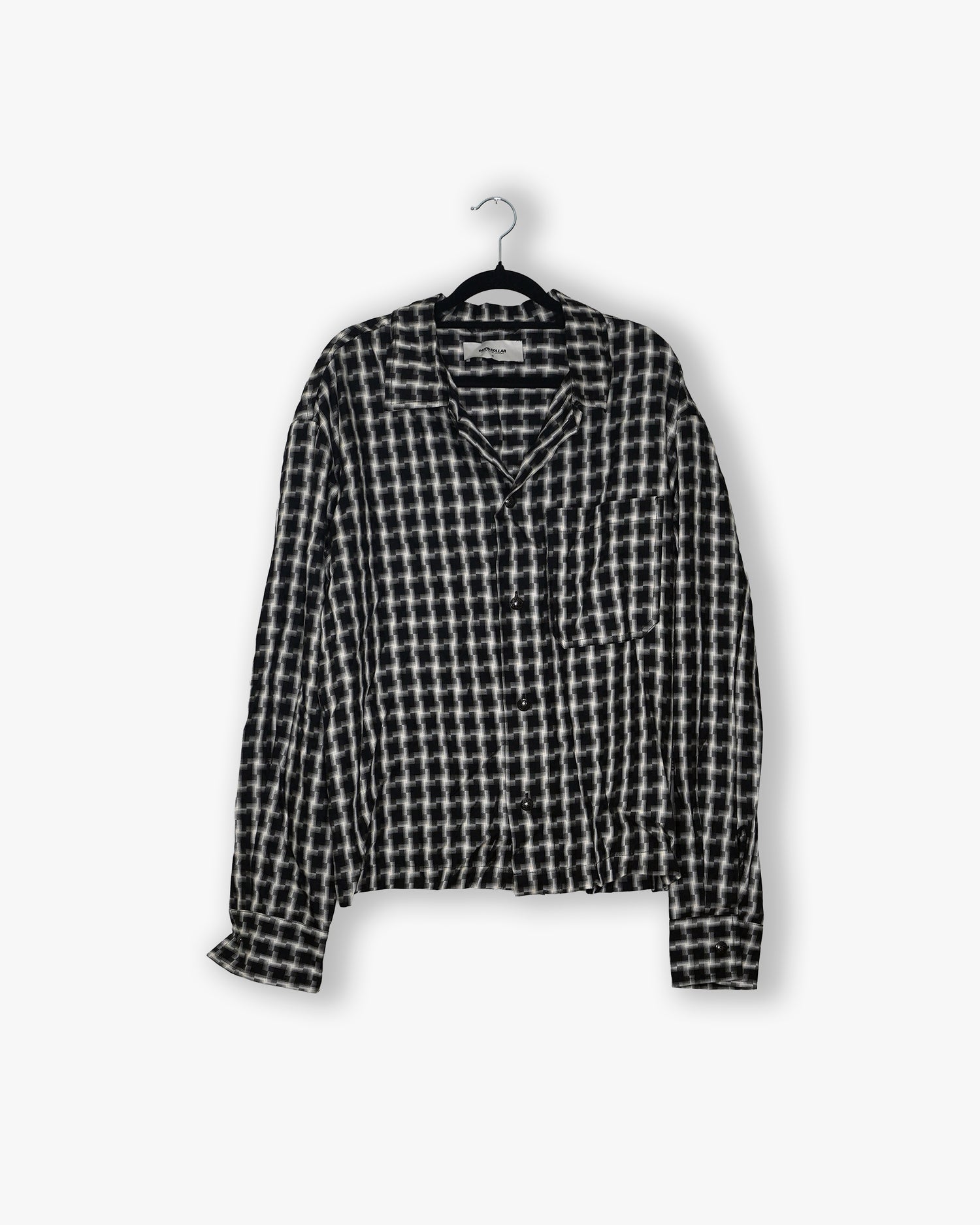 [#175] : Patterned Long Sleeve Button Up - Black/White - M
