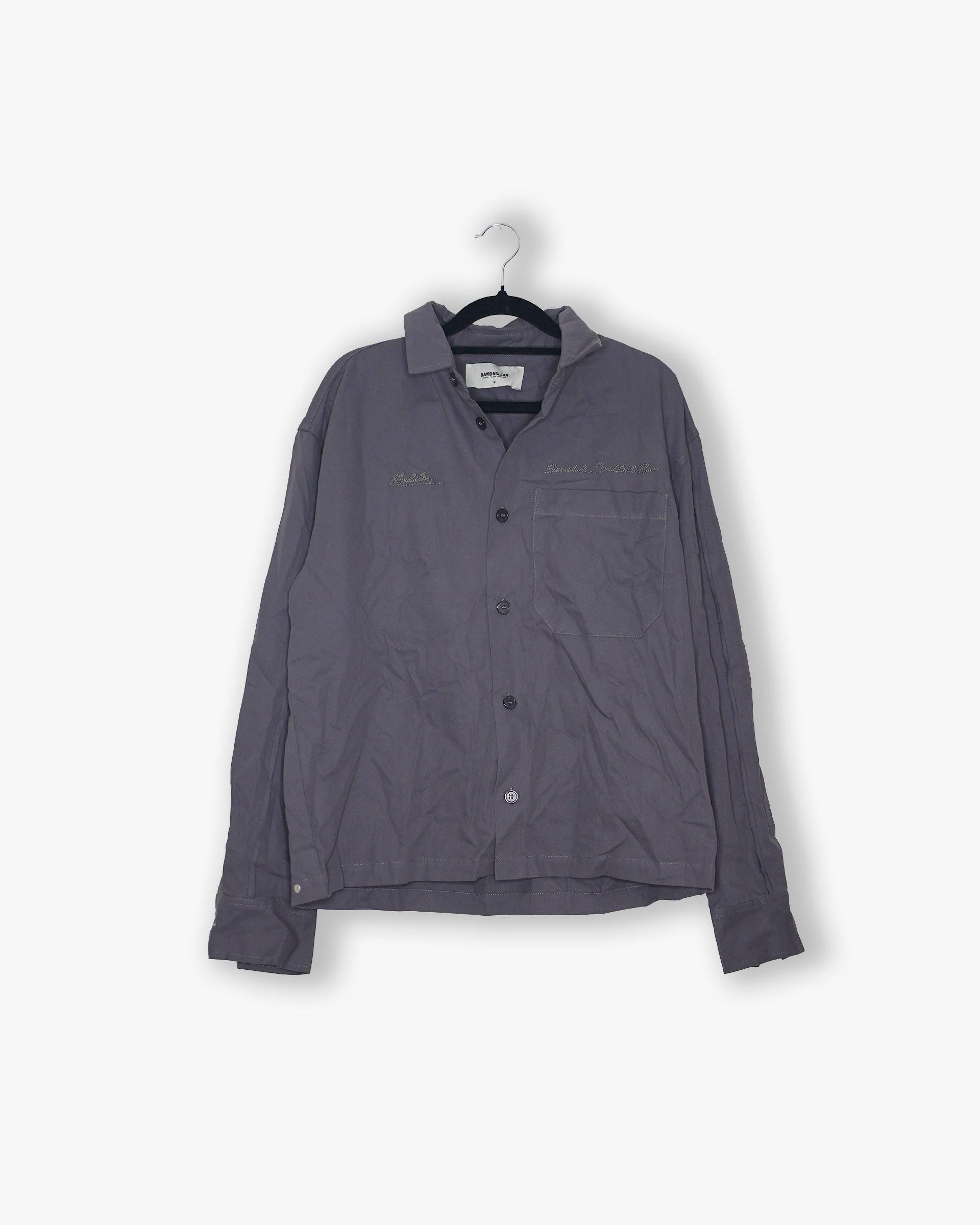 [#176] : Malibu Social Club Cropped Long Sleeve Button Up - Grey - M