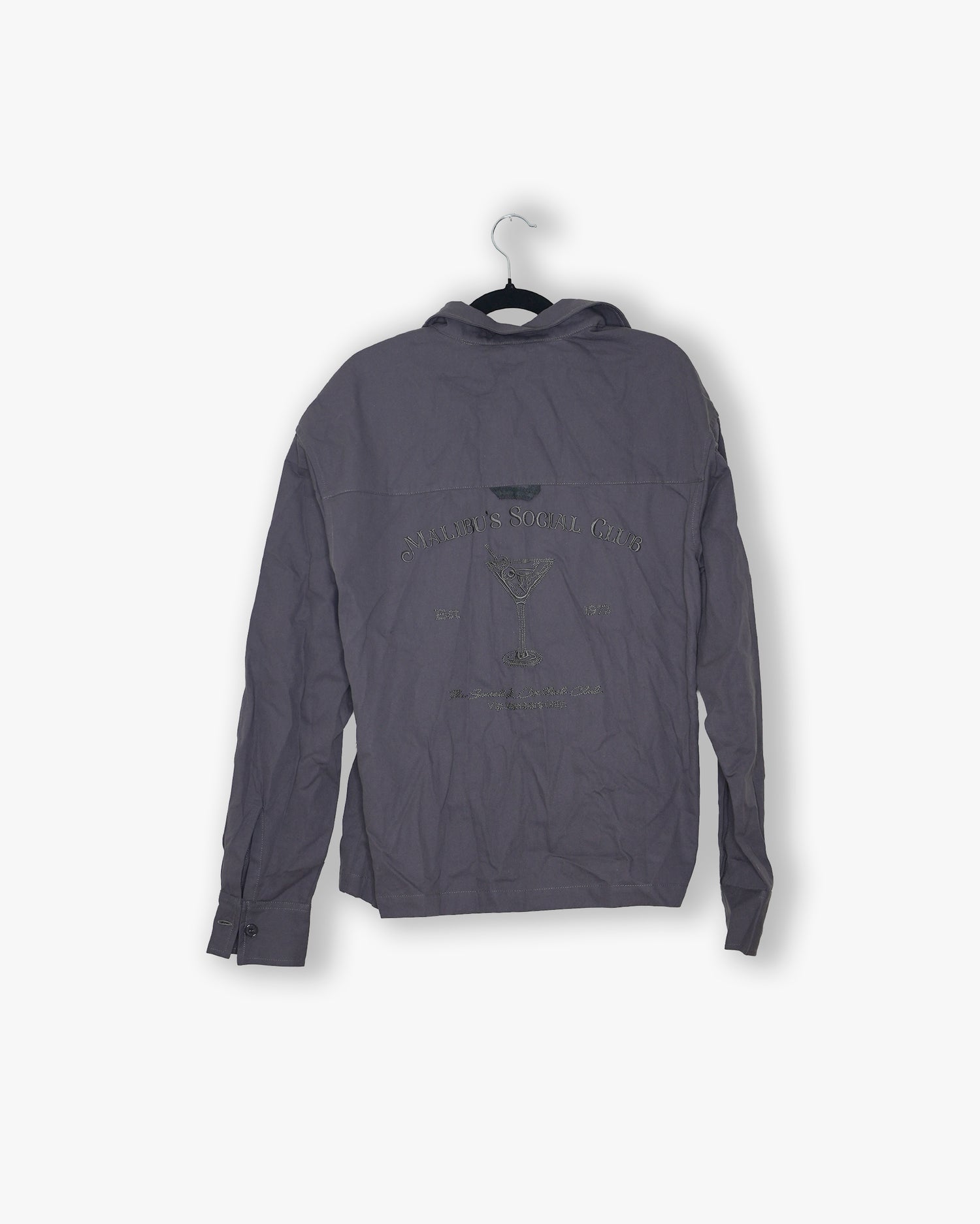 [#176] : Malibu Social Club Cropped Long Sleeve Button Up - Grey - M
