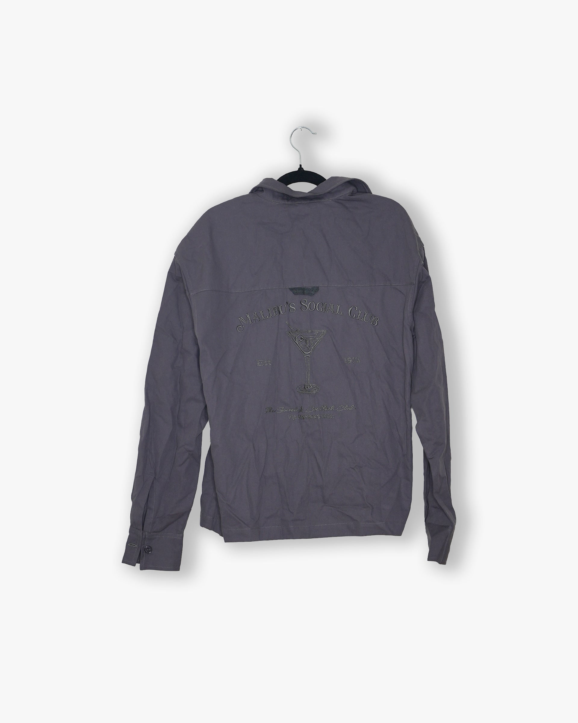 [#176] : Malibu Social Club Cropped Long Sleeve Button Up - Grey - M