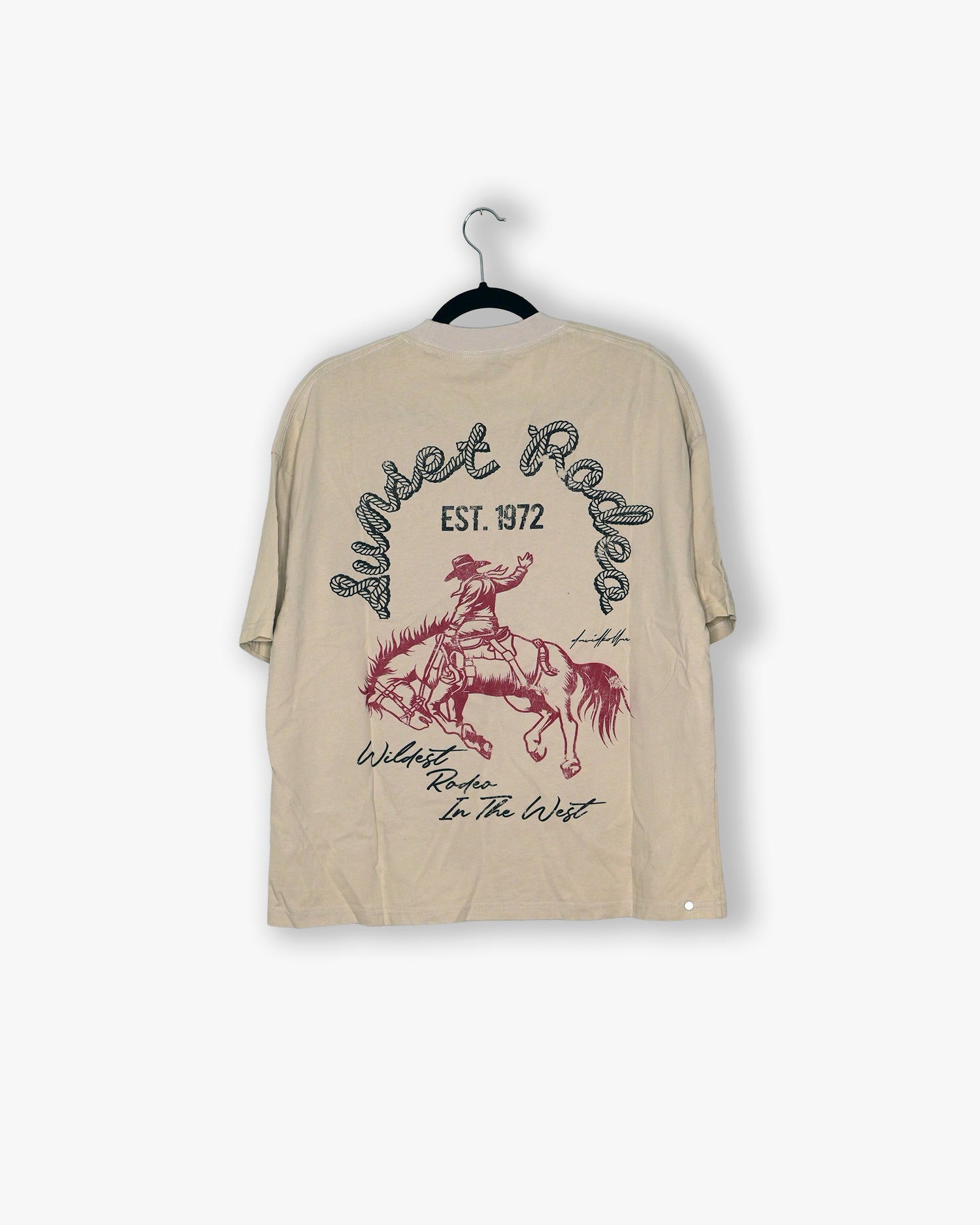 [#178] : Sunset Rodeo Cropped Vintage Oversized Tee - Off White - L