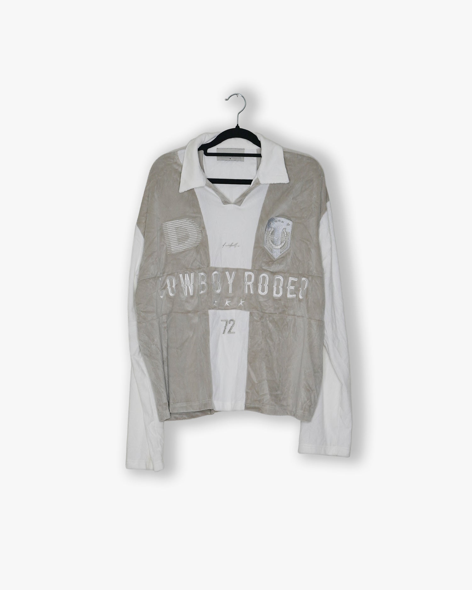 [#181] : Soccer Longsleeve Polo Shirt - White/Tan - M