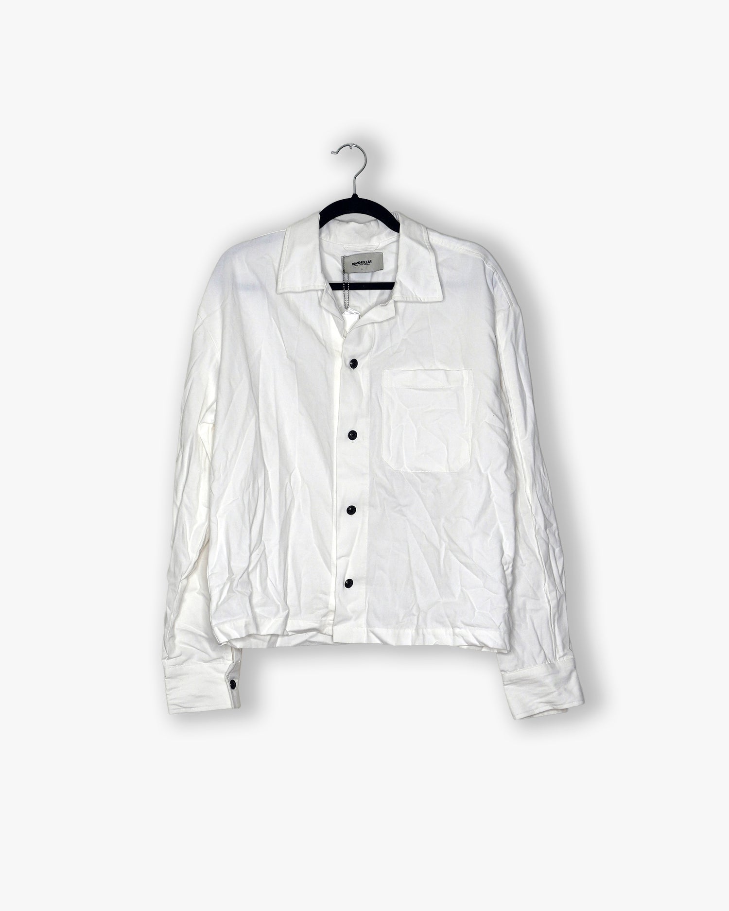 [#189] : Cropped Long Sleeve Button Up Shirt - White - L