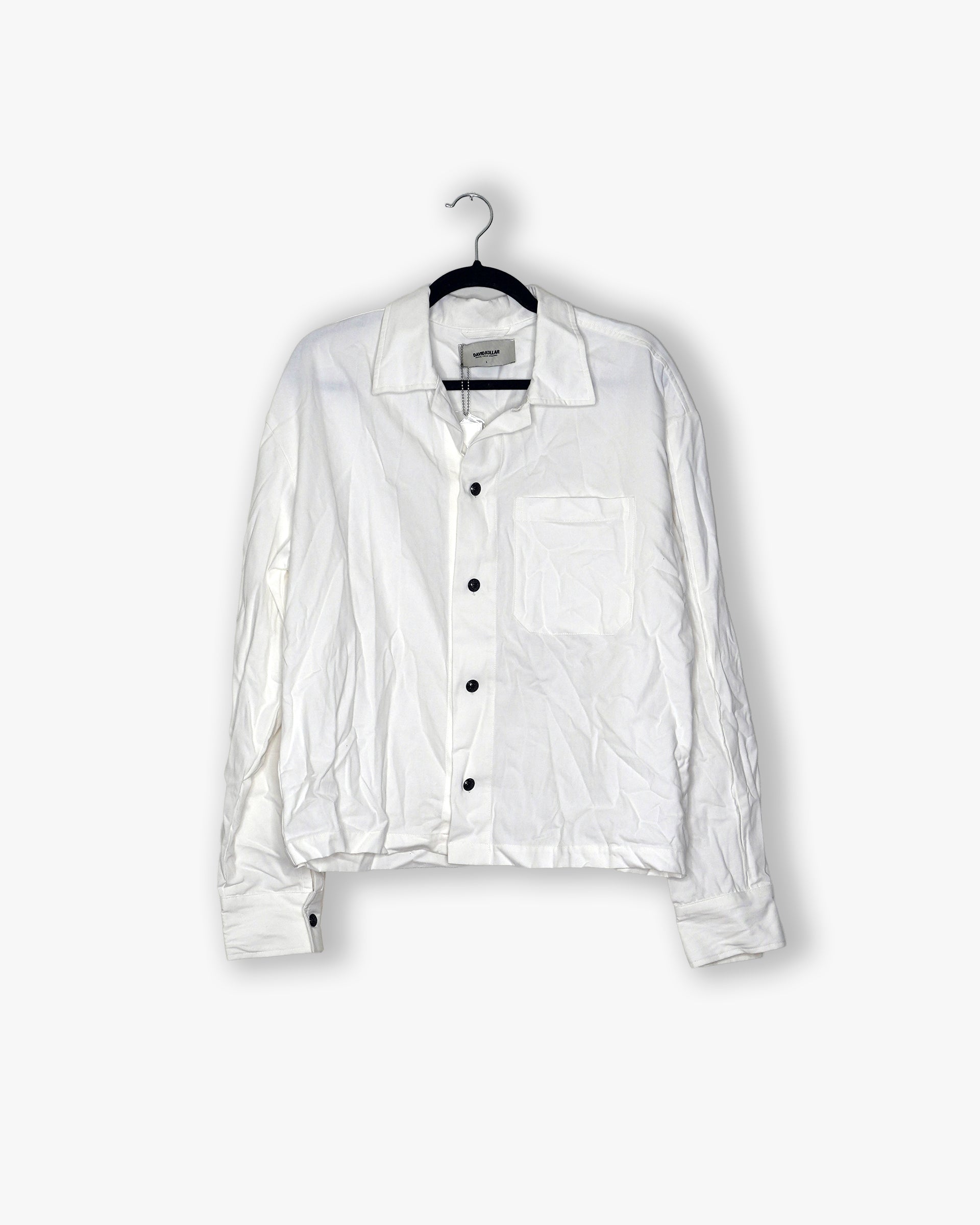 [#189] : Cropped Long Sleeve Button Up Shirt - White - L