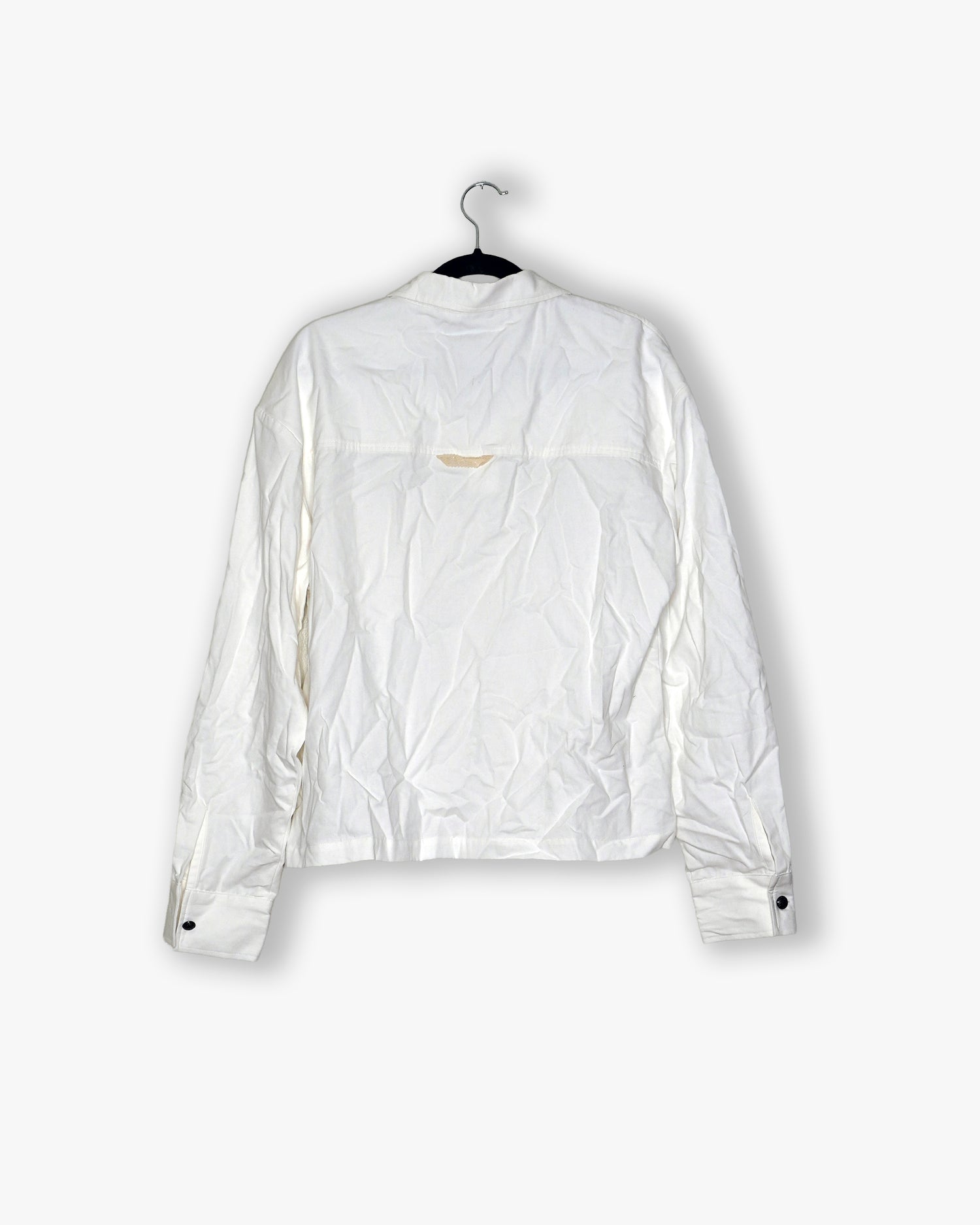 [#189] : Cropped Long Sleeve Button Up Shirt - White - L