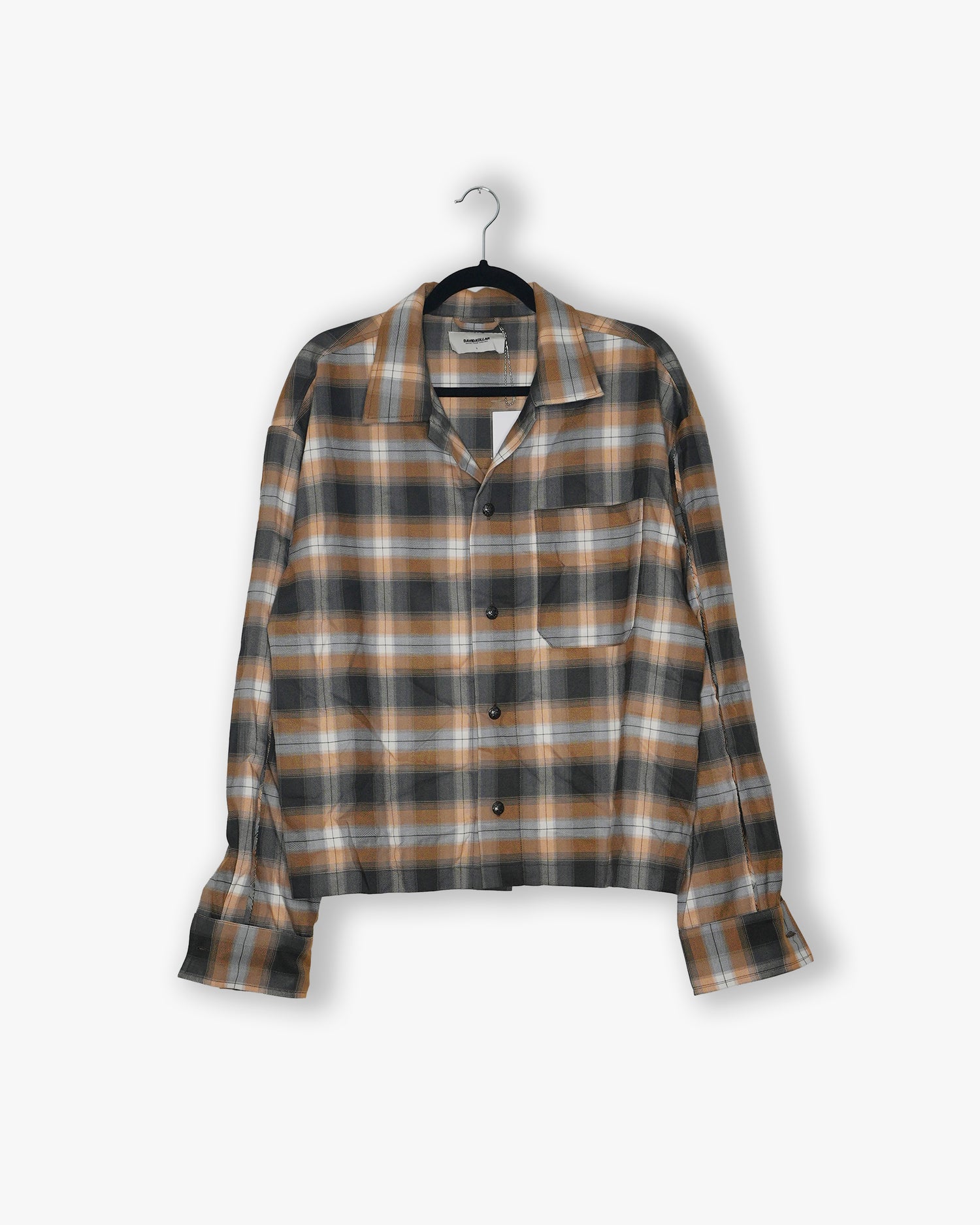 [#195] : Longsleeve Button Up Shirt - Orange Plaid - L