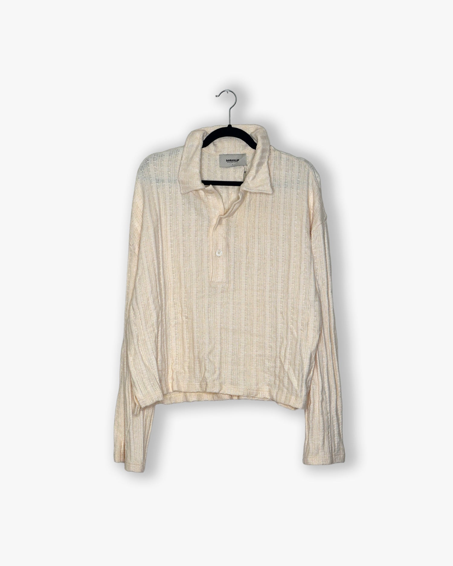 [#196] : Knitted Long Sleeve Polo Shirt - Off White - L