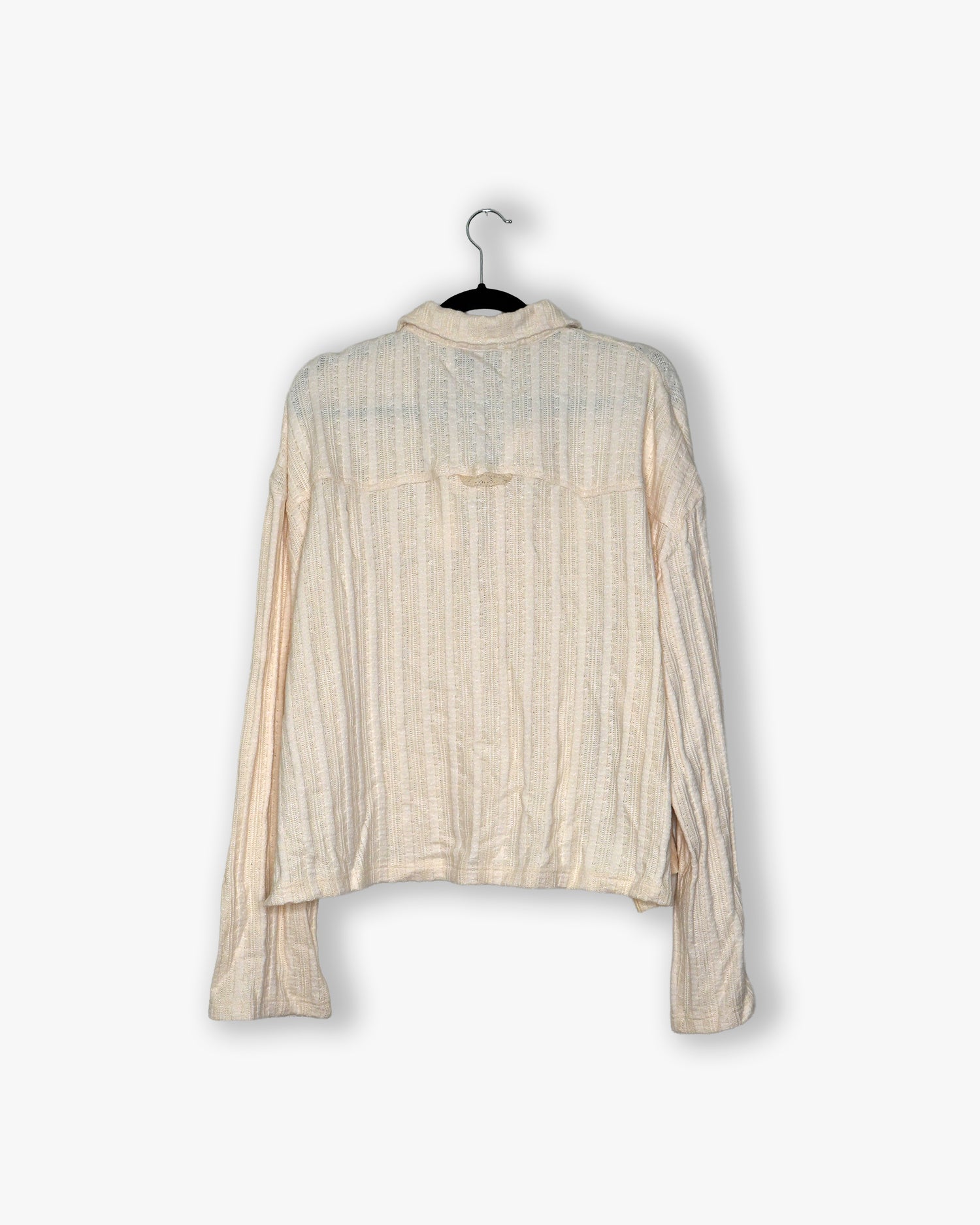 [#196] : Knitted Long Sleeve Polo Shirt - Off White - L