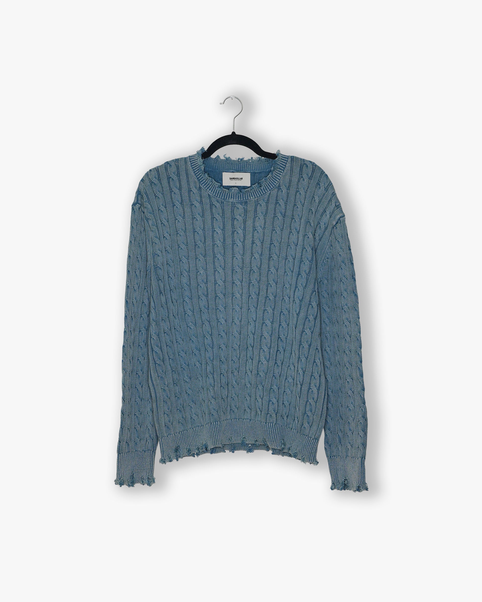 [#197] : Light Weight Knotted Knit Sweater - Cobalt Blue - L
