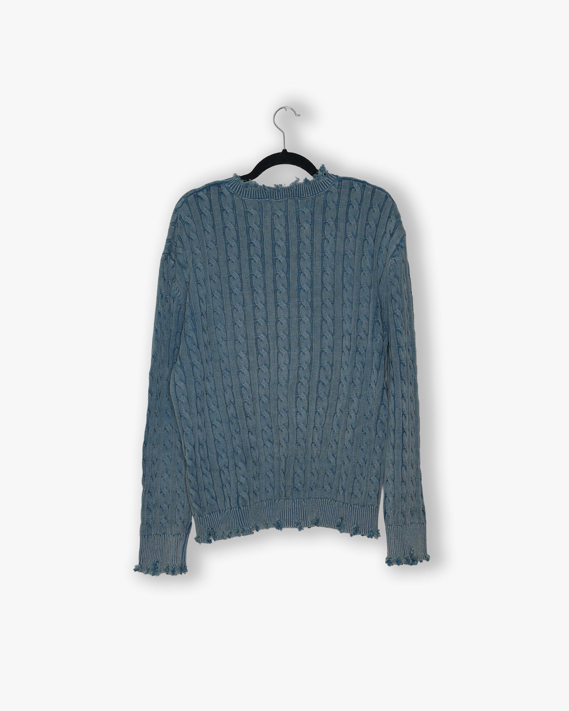 [#197] : Light Weight Knotted Knit Sweater - Cobalt Blue - L