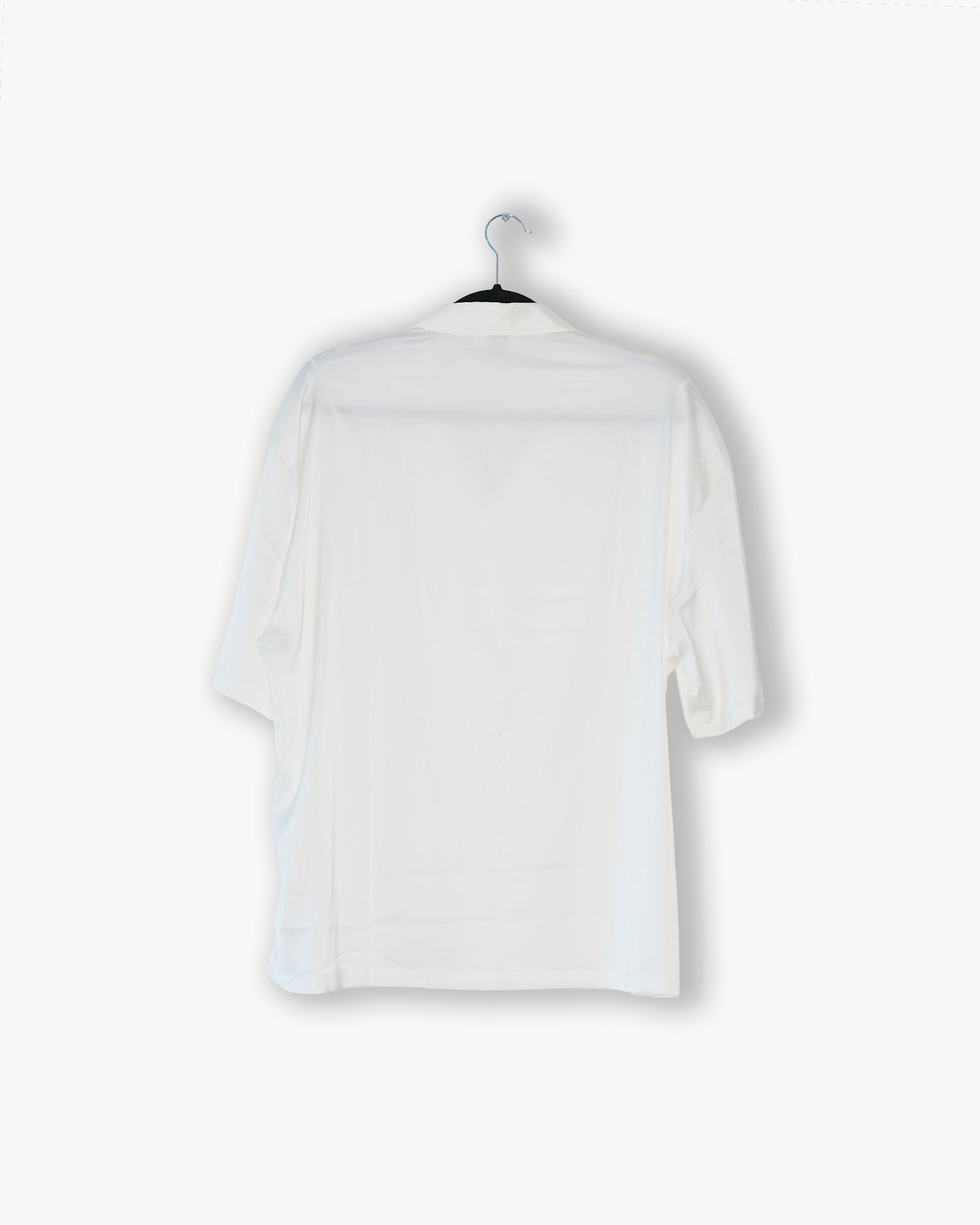 [#19] : Silk Short Sleeve Button Up Shirt – White – L